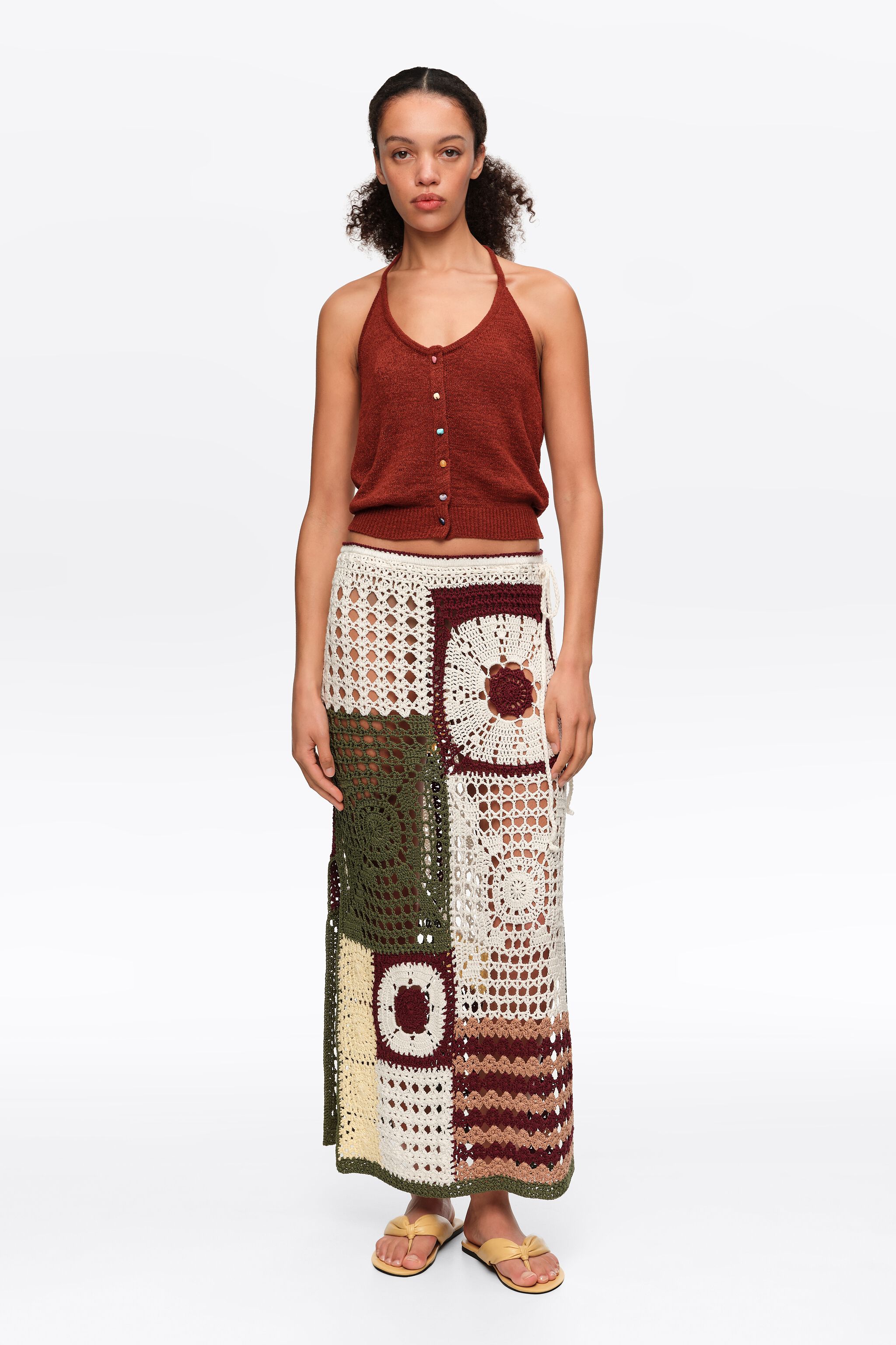 Falda de ganchillo multicolor recta