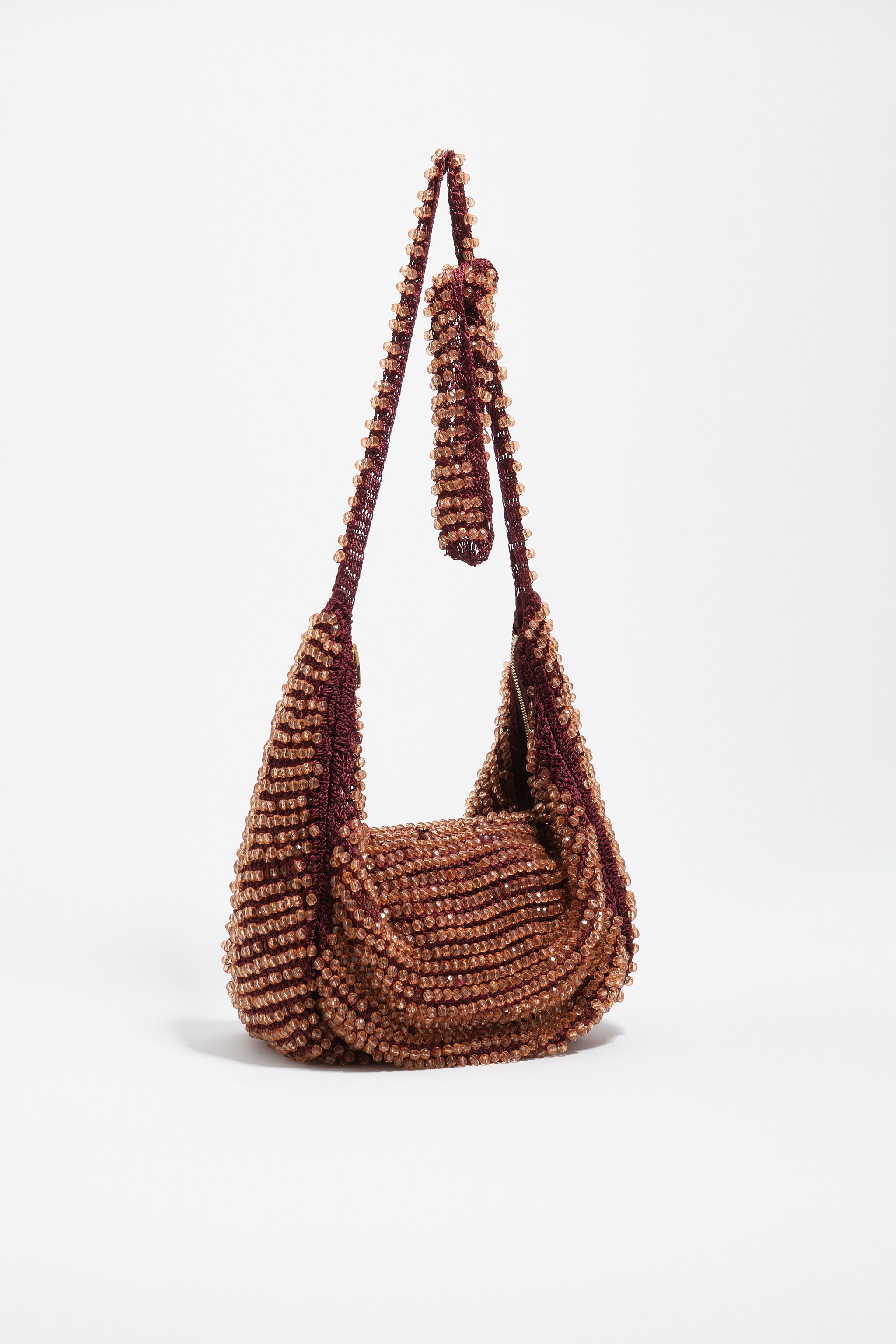 Bolso de ganchillo con cuentas burdeos pequeño