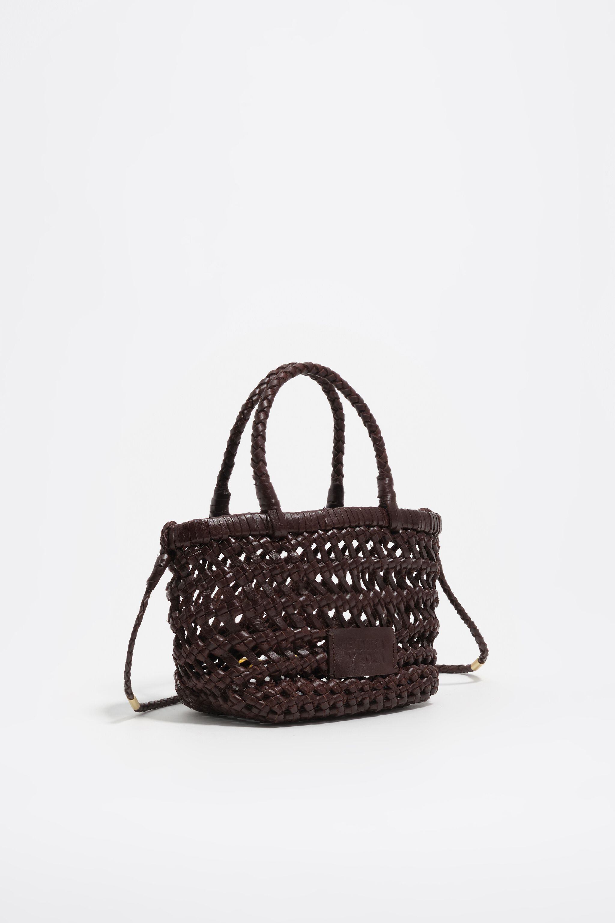 Bolso de cuero mini trenzado marrón oscuro