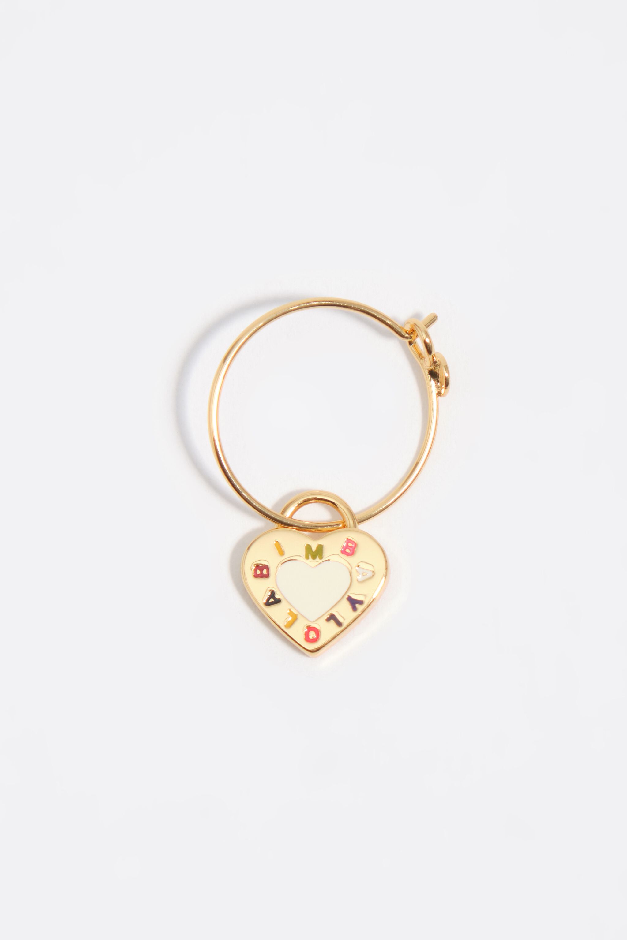 Aretes de aro con logotipo, corazón marfil