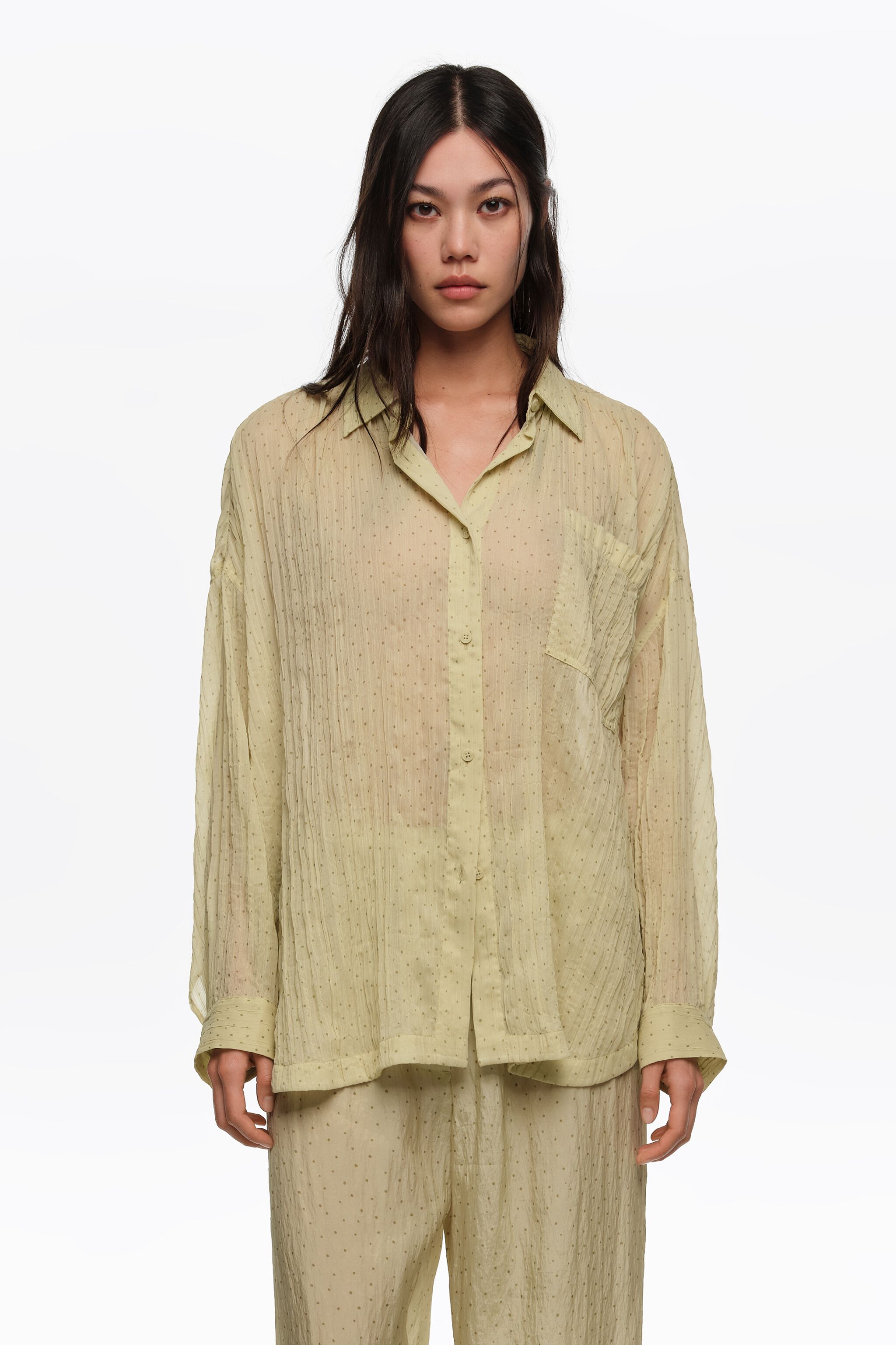Camisa plisada oversize mini Dots de oliva