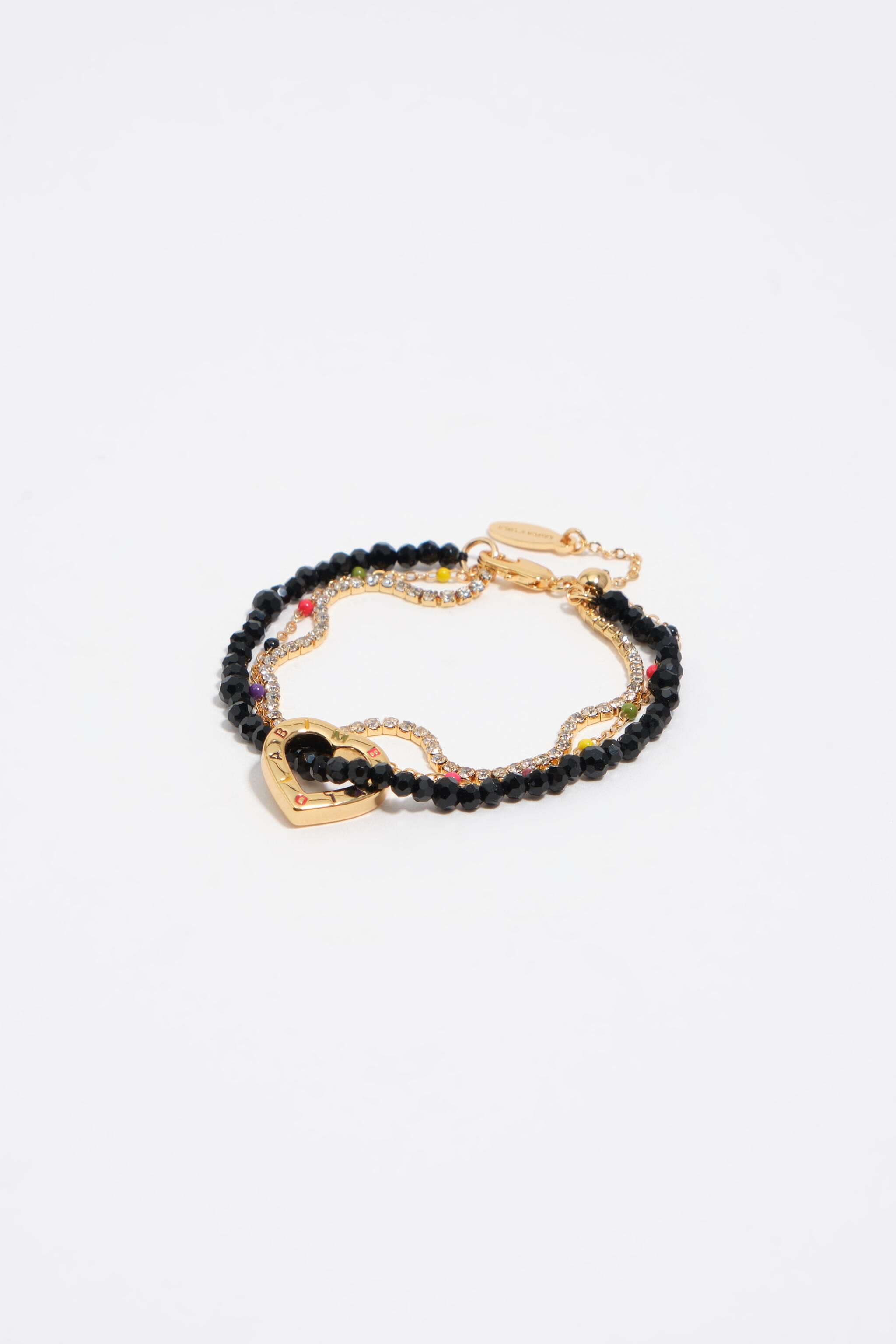 Pulsera de cristal triple con logotipo de corazón dorado