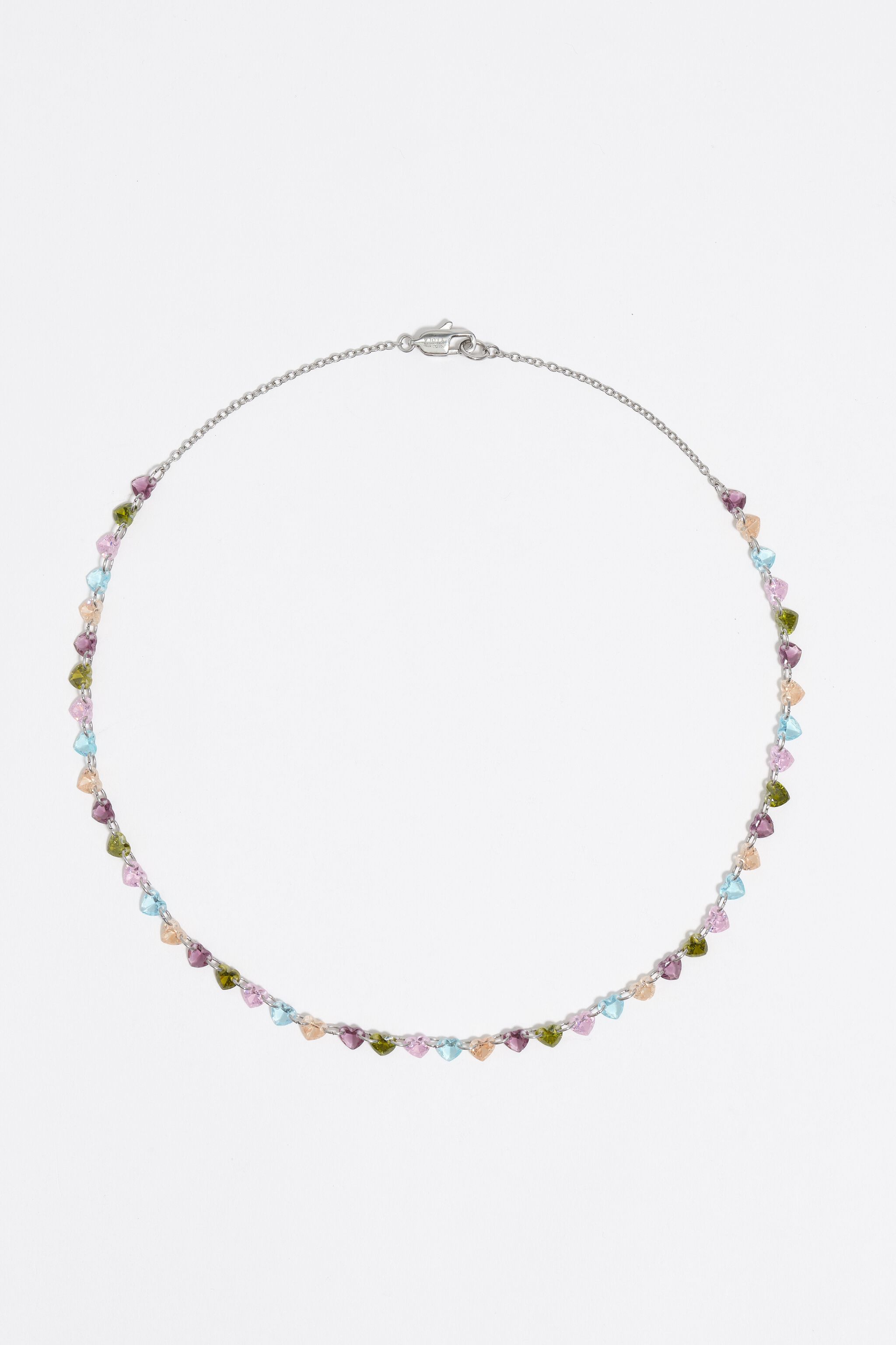 Collar de corazones con cristales multicolor en tono plata