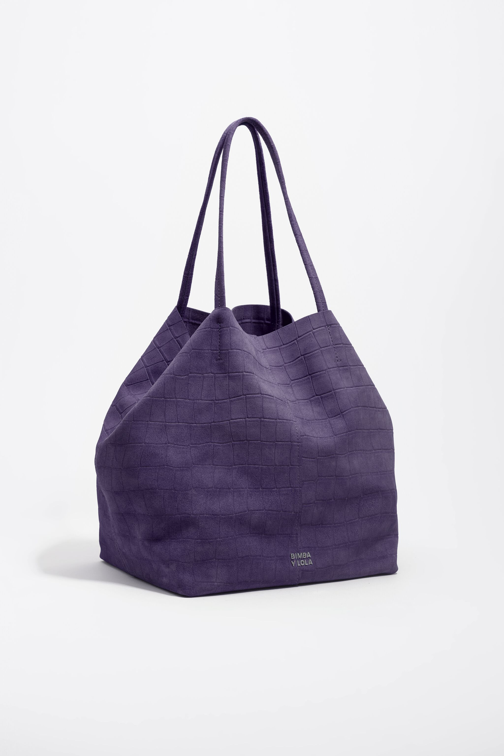 Bolso bandolera de ante grande en púrpura con estampado de cocodrilo