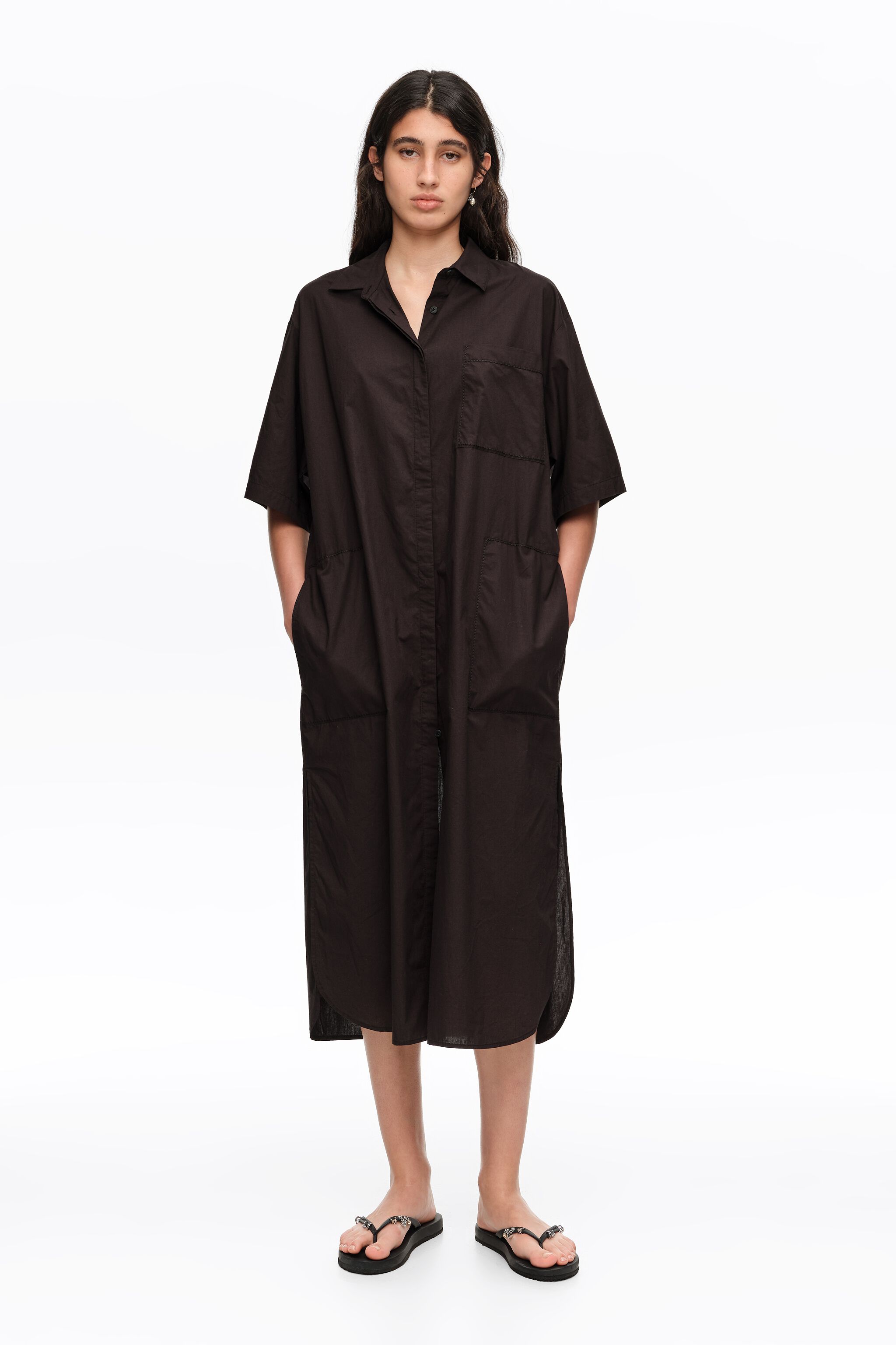 Vestido camisa de algodón negro con bordado