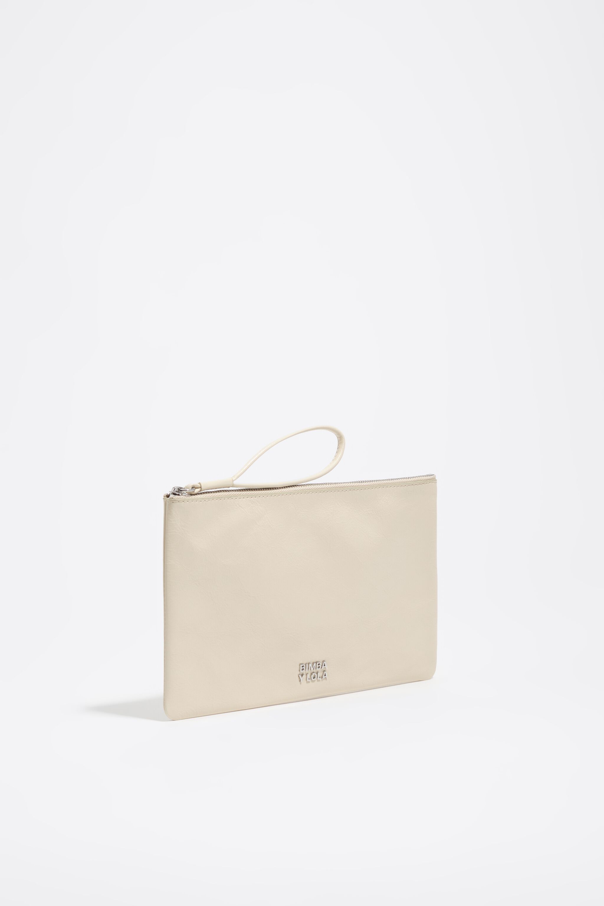 Bolso de mano de cuero beige