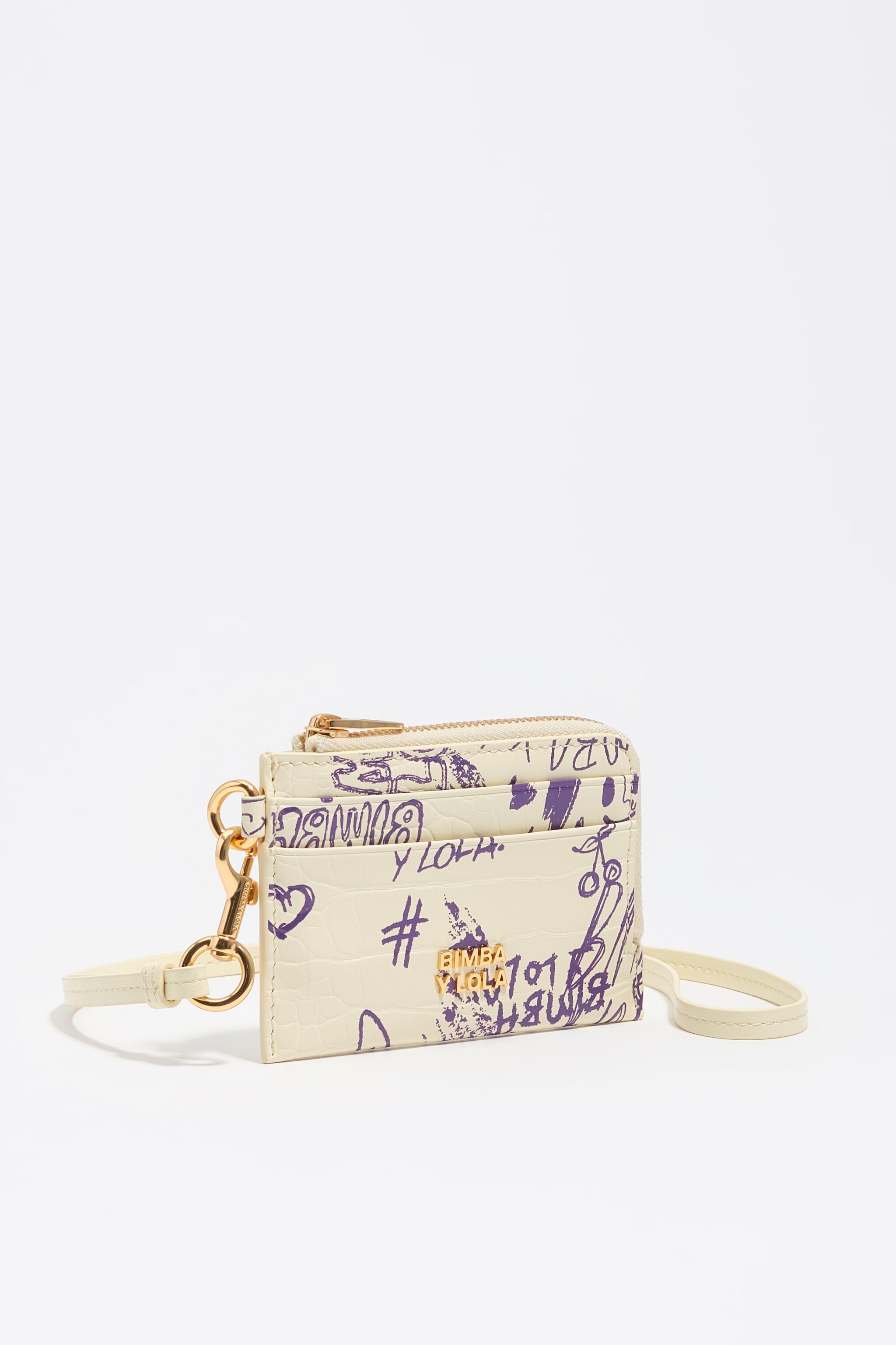 Porta tarjetas/billetera con logotipos de BIMBA amarillos y morados