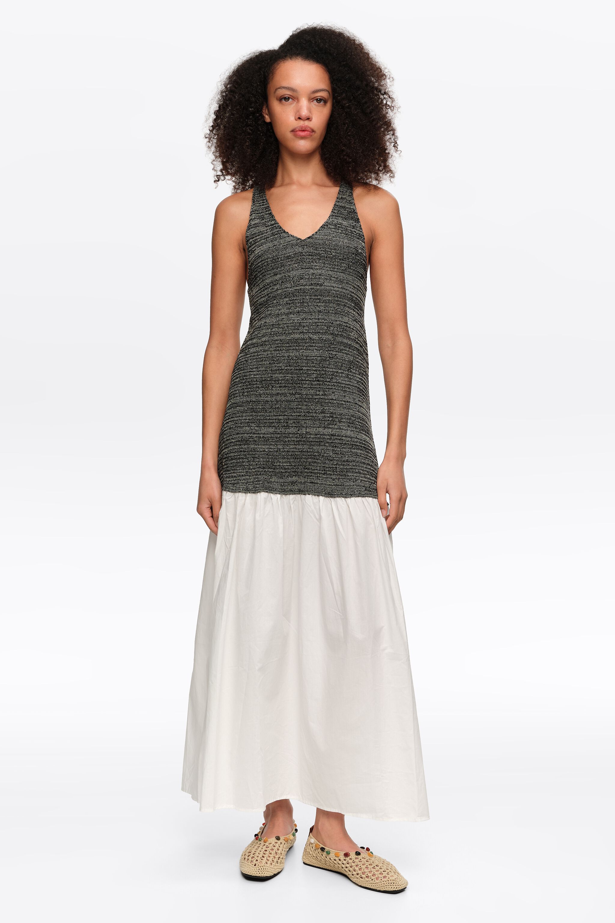 Vestido de punto de dos materiales blanco
