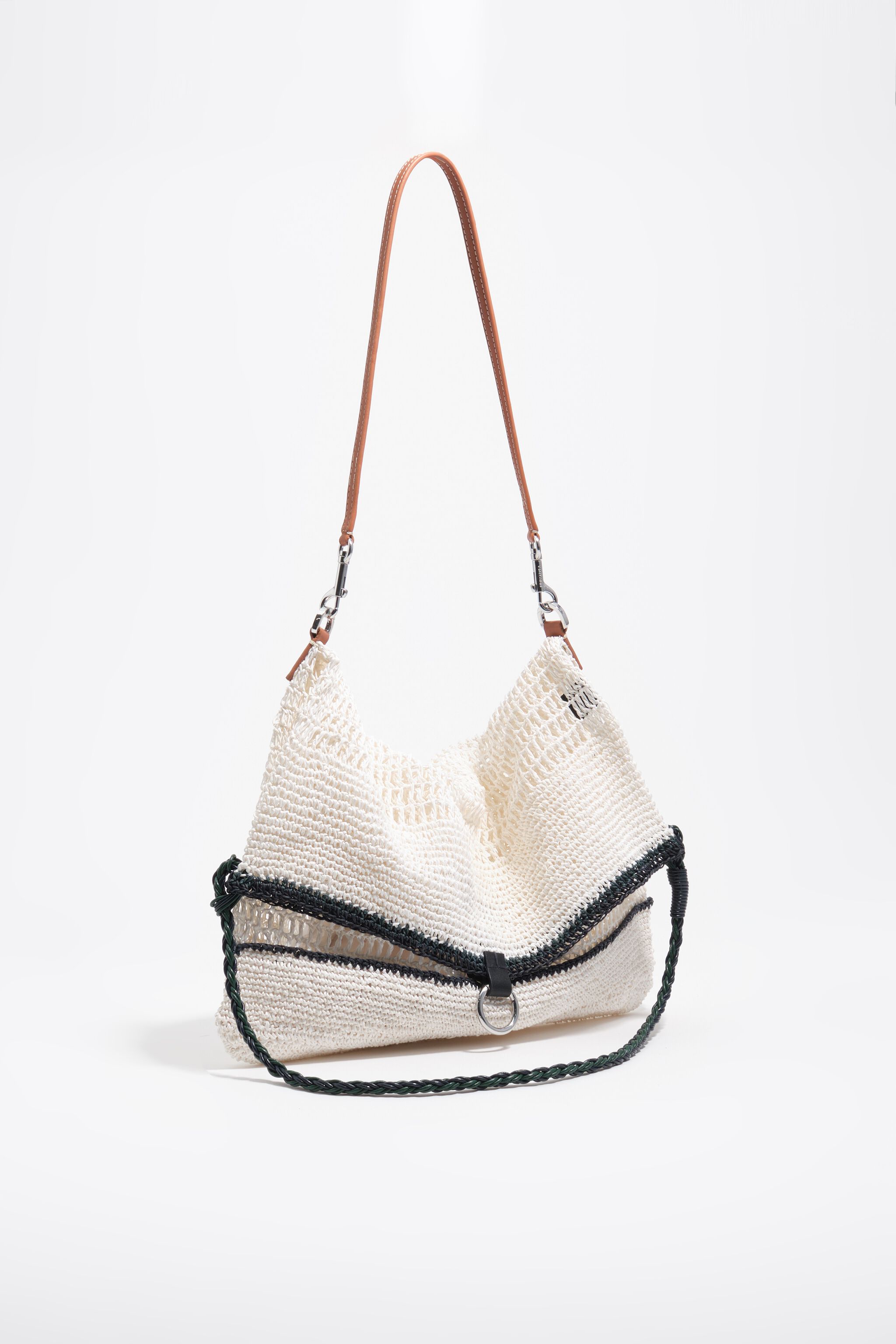 Bolso bandolera de efecto rafia blanco mediano
