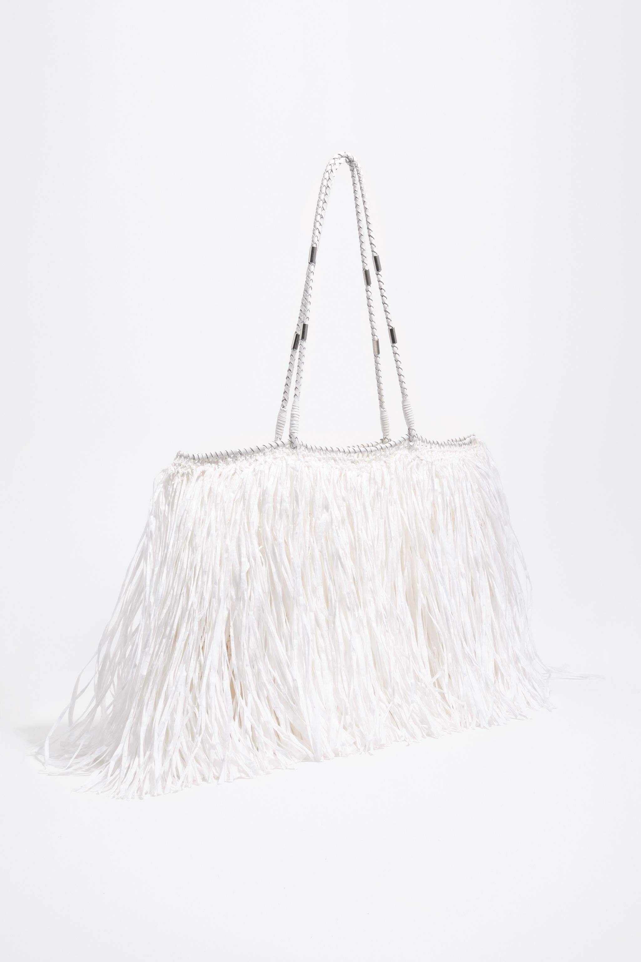 Bolso shopper de efecto rafia blanco grande