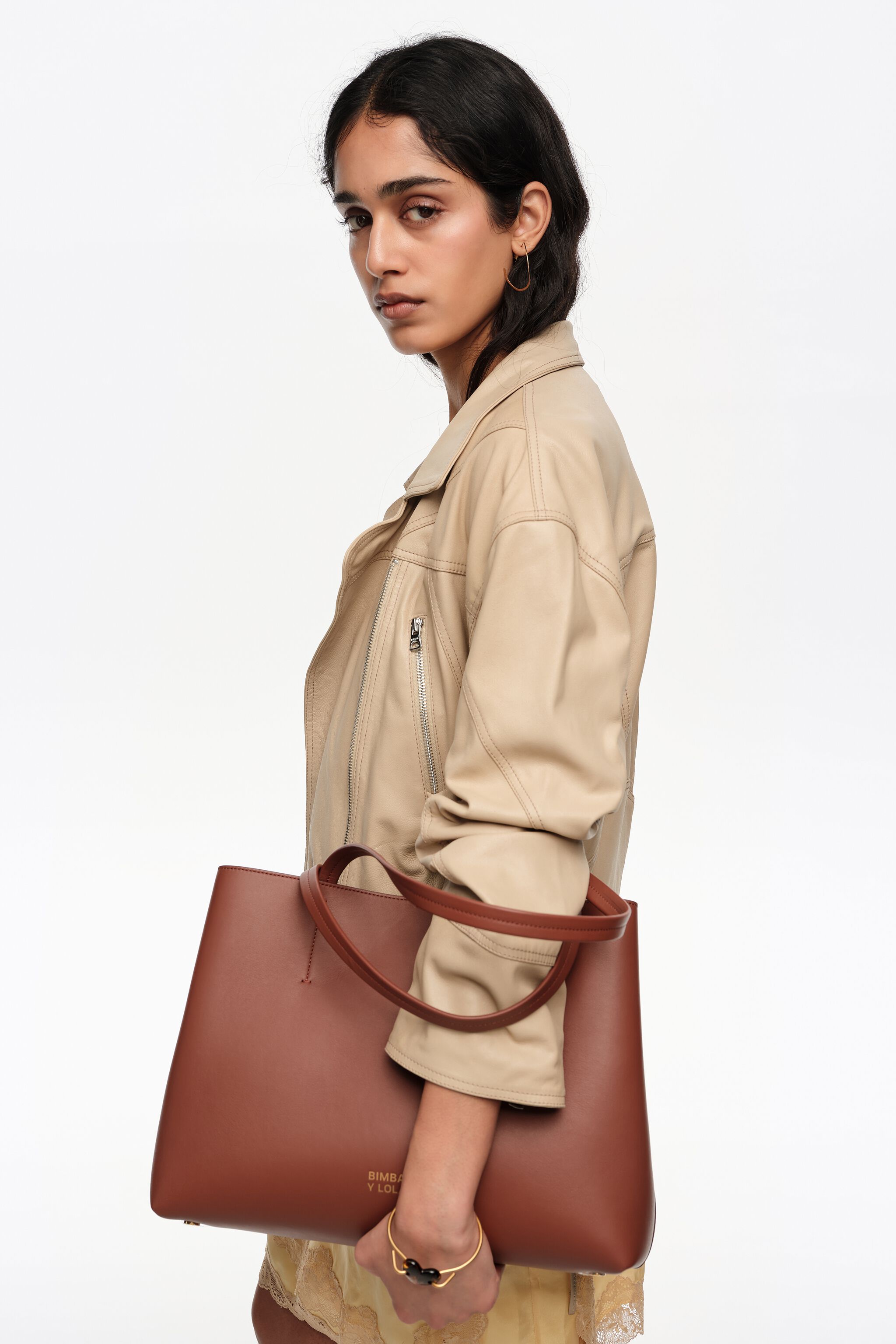 Bolso shopper de cuero de nogal grande