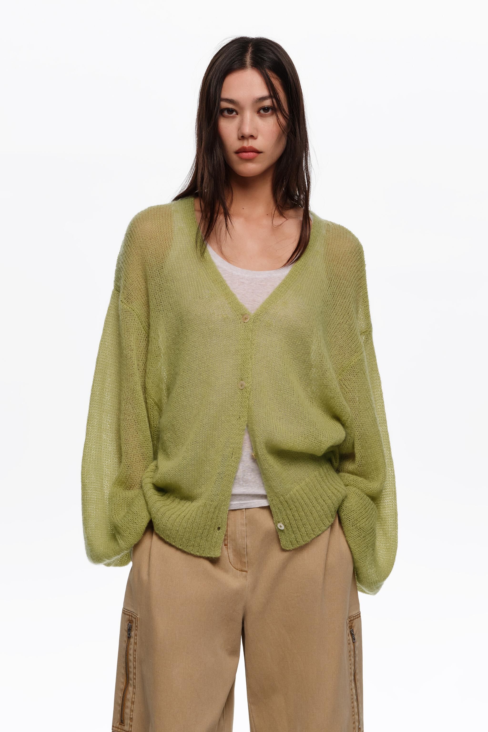 Chaleco largo de mohair y lana verde