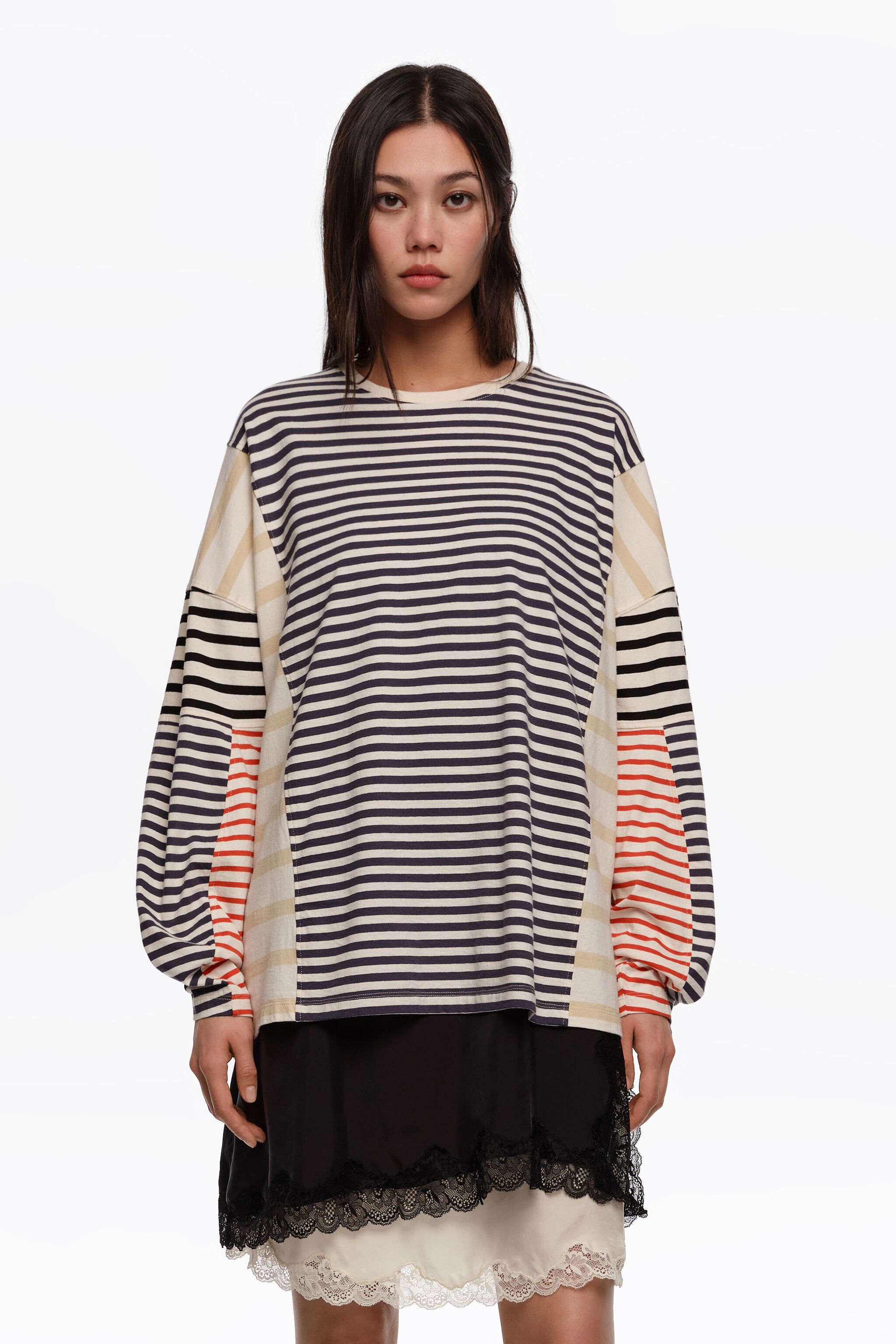 Camiseta oversize de rayas multicolor
