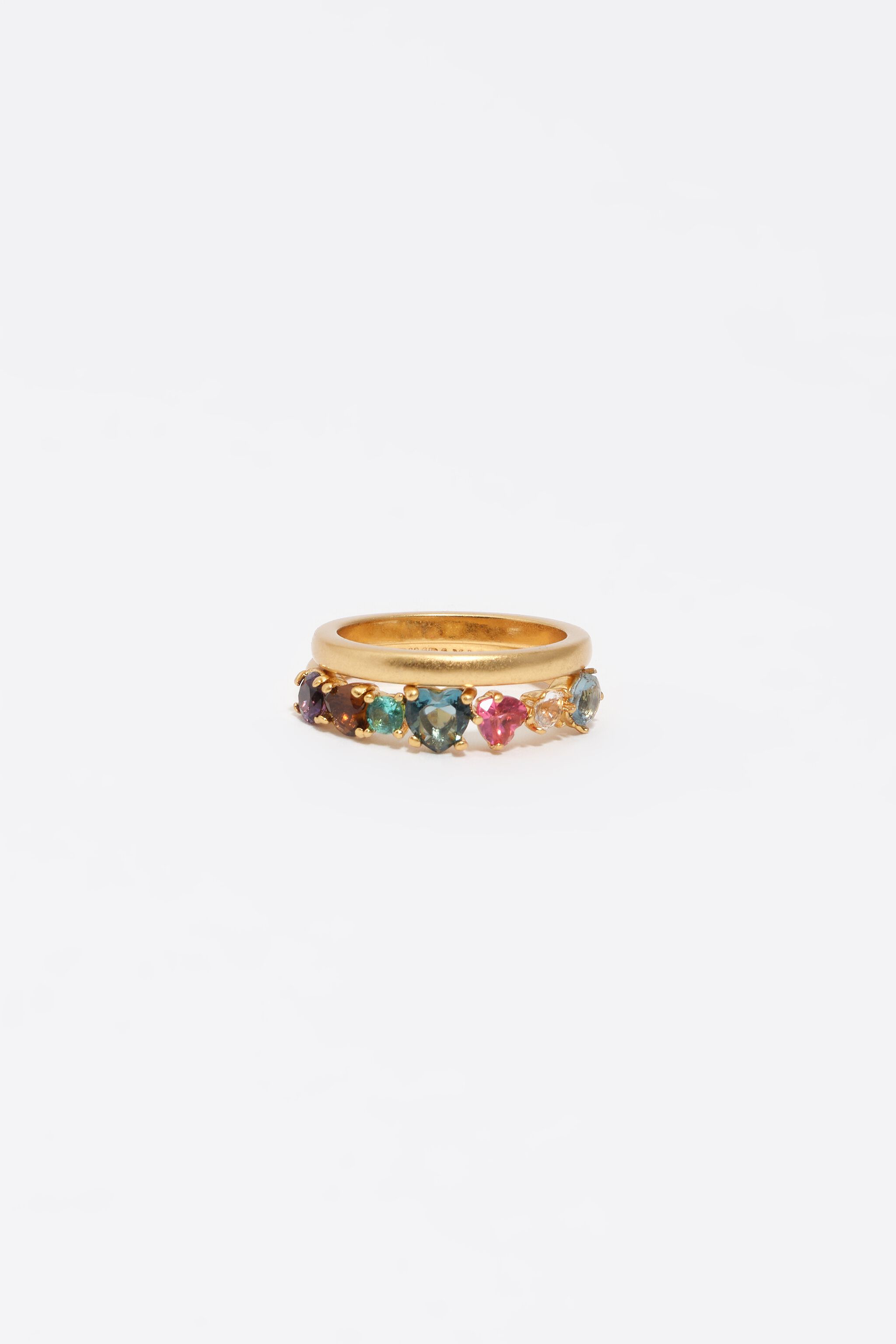 Juego de 2 anillos de cristal con forma de corazón dorado