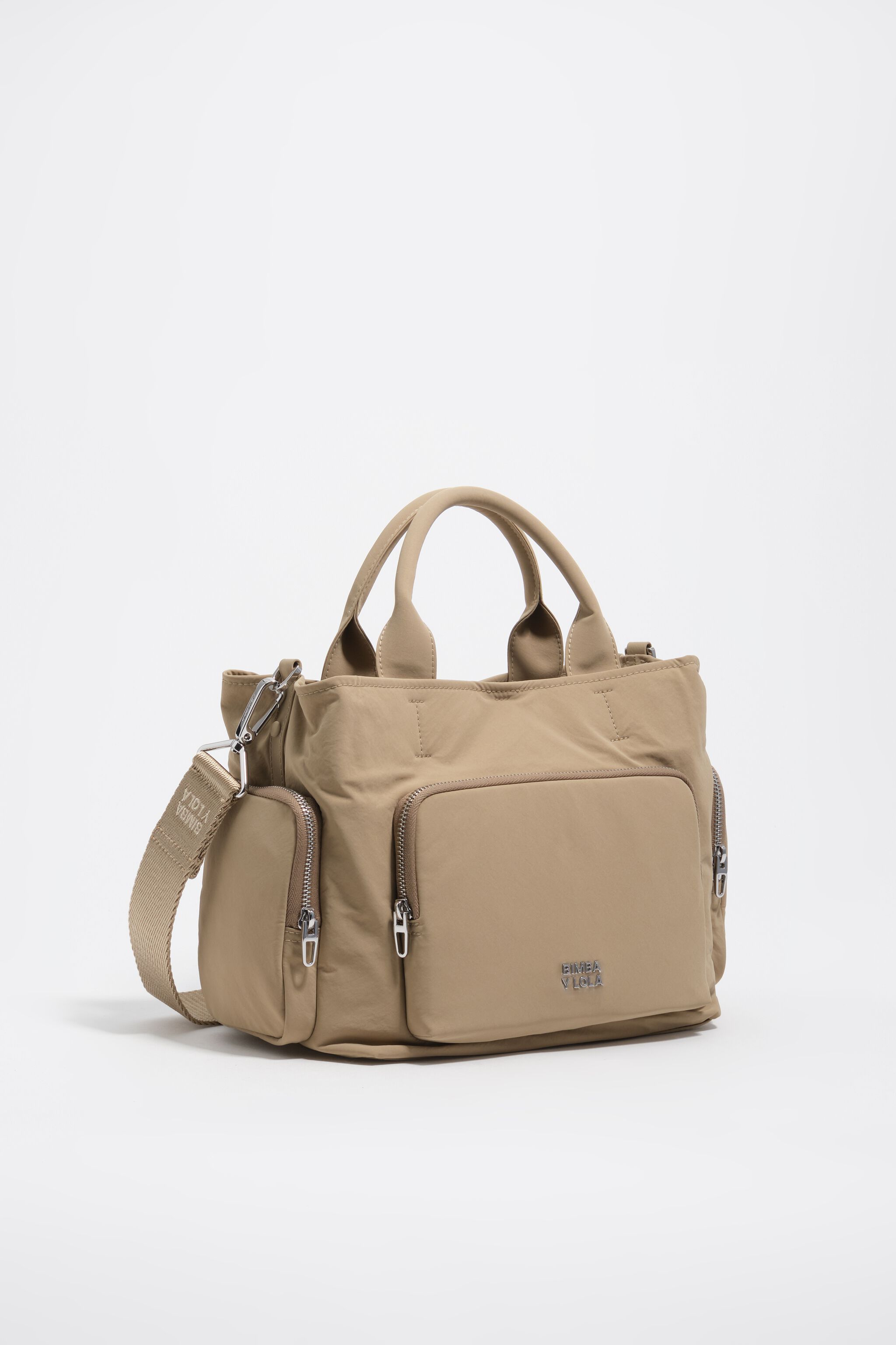 Bolso bandolera de nylon beige claro grande