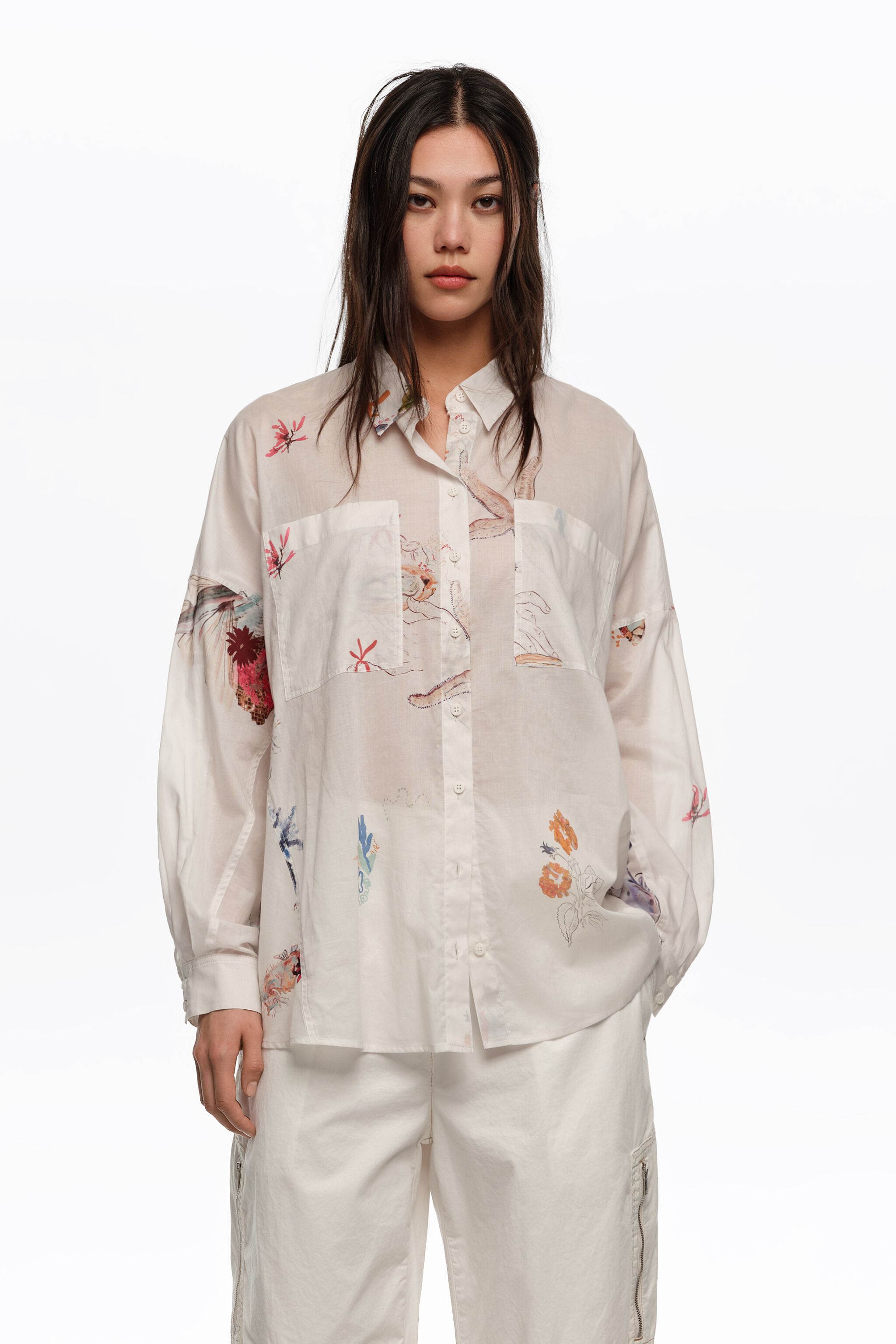 Camisa oversize de algodón color marfil
