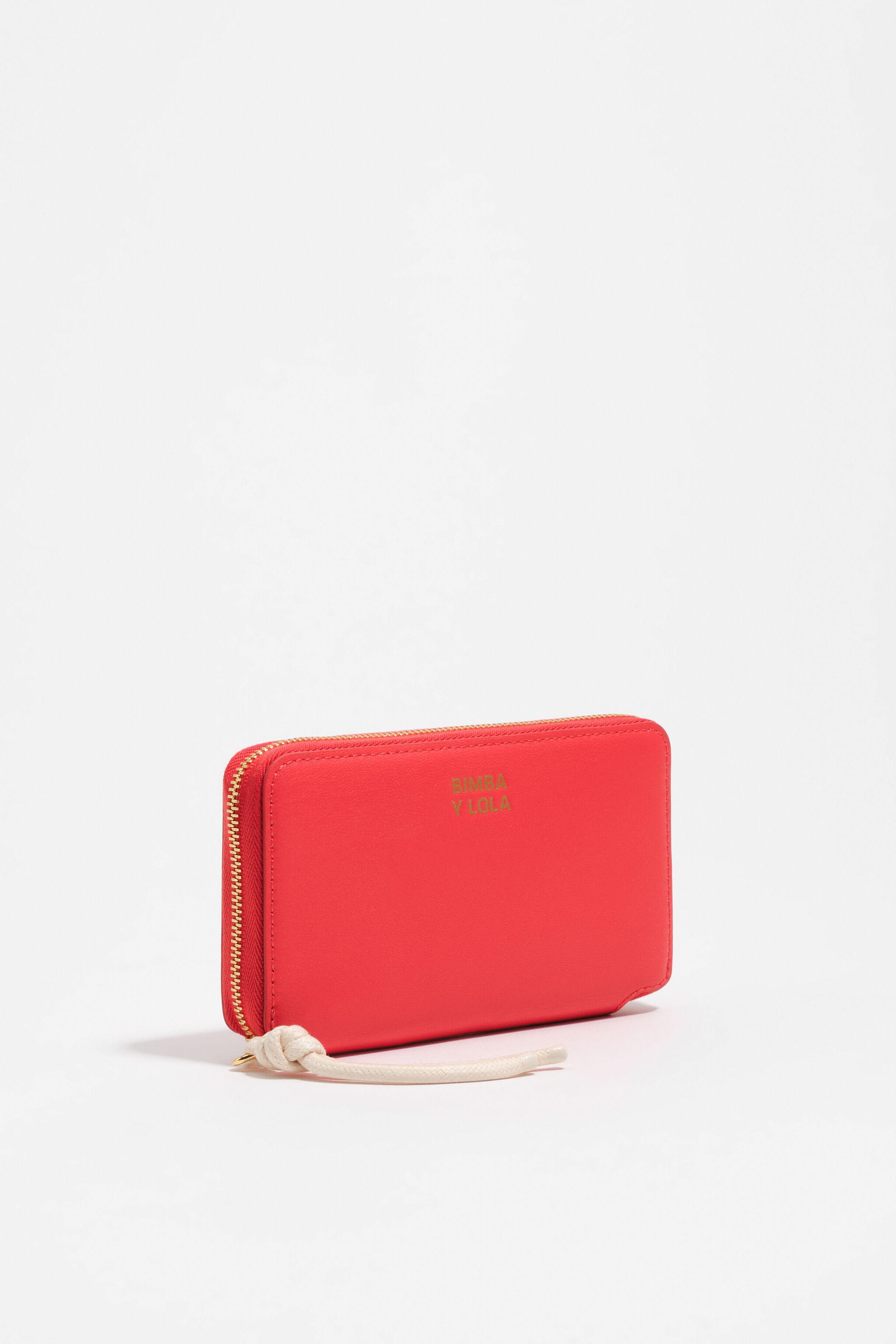 Cartera de cuero rojo claro horizontal mediano