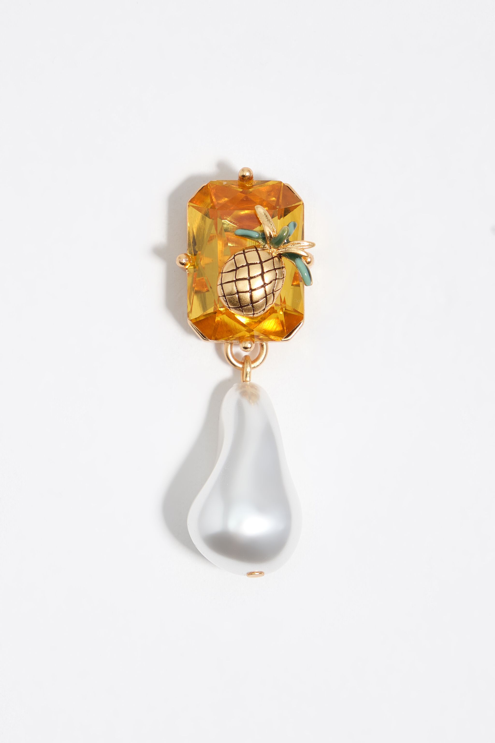 Aretes de topacio cristal y perla con mono, piña y plátano