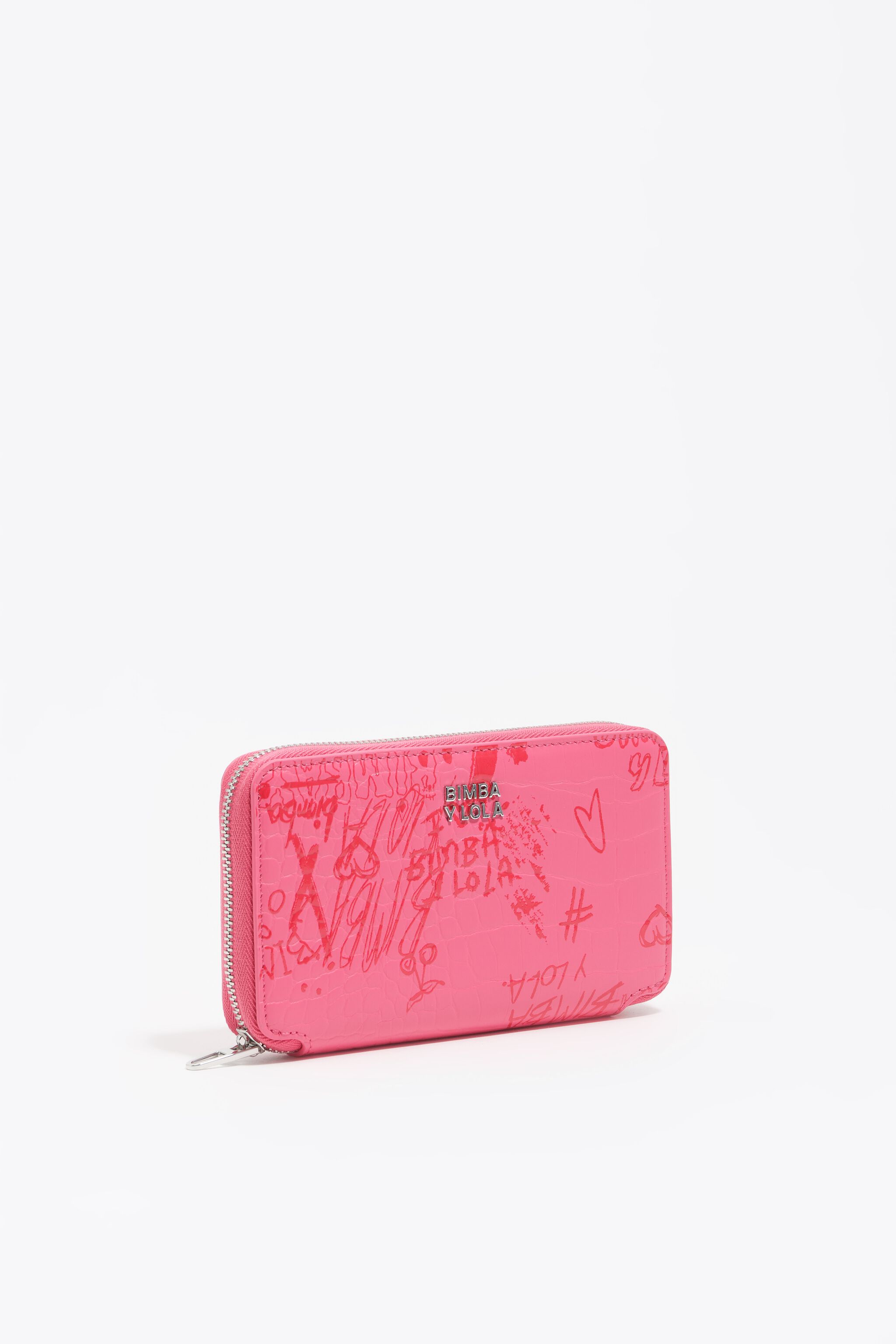 Billetera horizontal mediana con logotipos BIMBA en rosa fresa