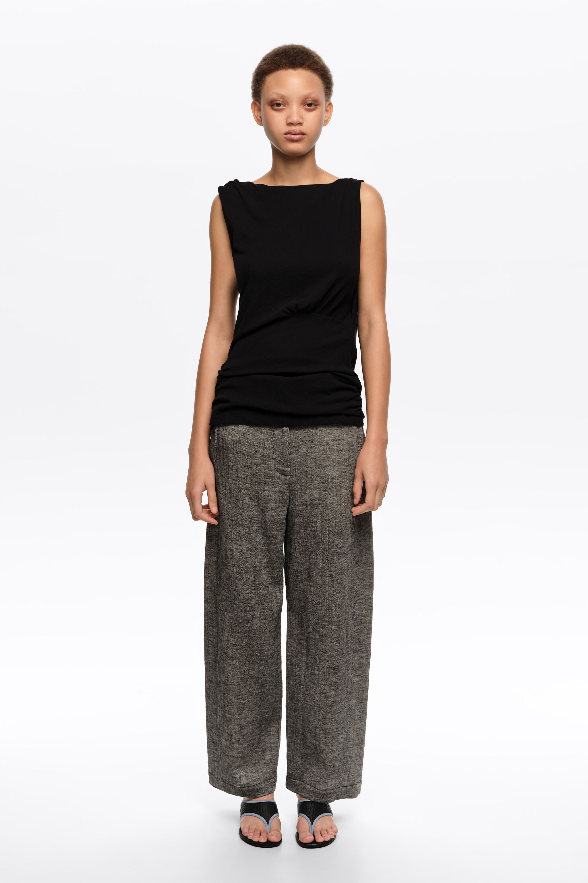 Pantalones de gabardina de algodón y lino de pierna barril