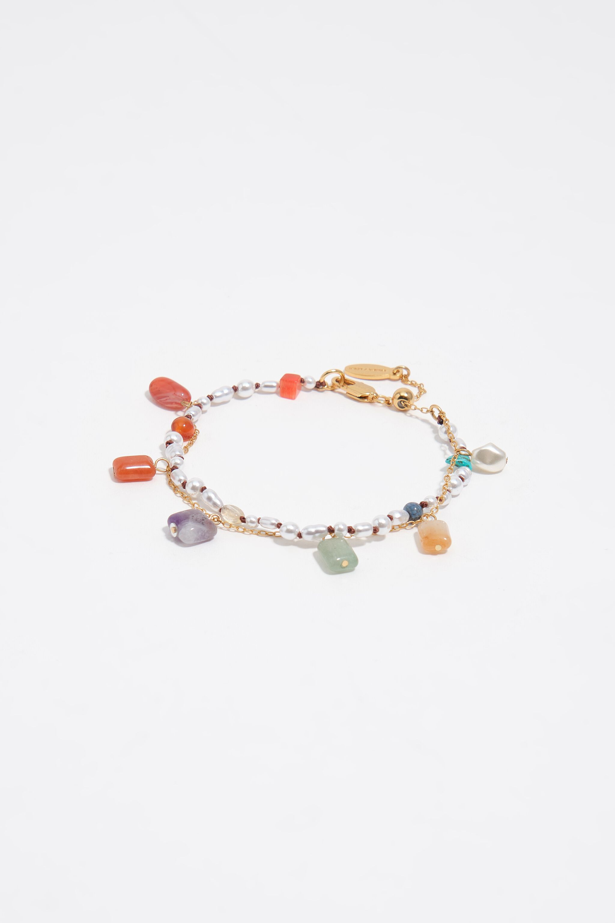 Pulsera doble capa con piedras multicolor y perlas
