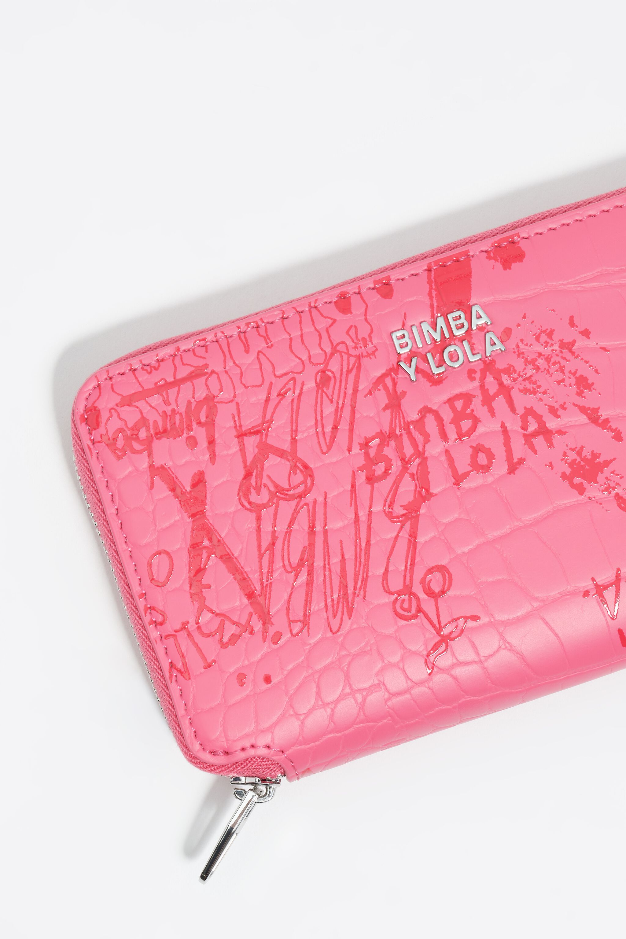 Billetera horizontal mediana con logotipos BIMBA en rosa fresa