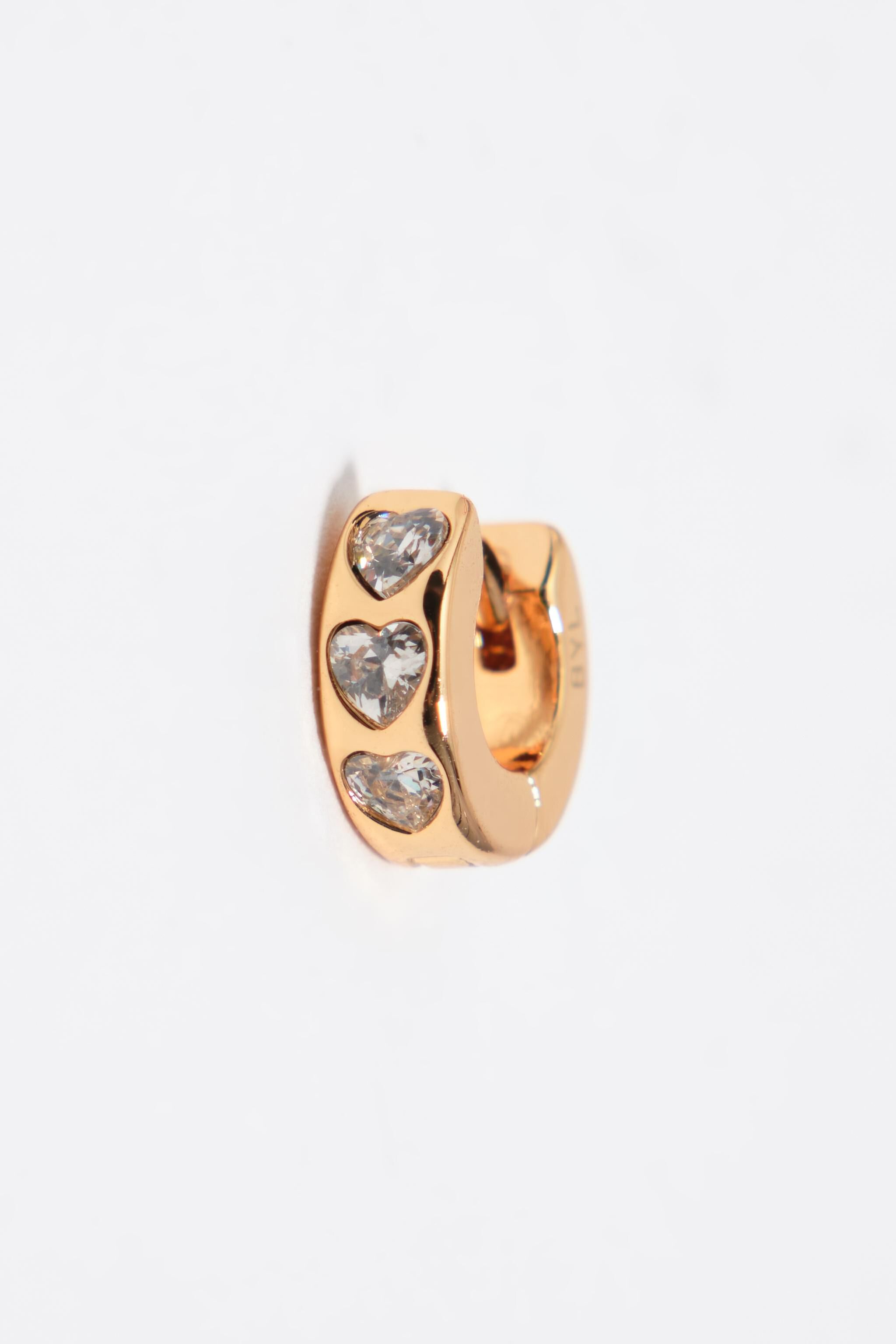 Aretes mini aro corazón dorado con cristales