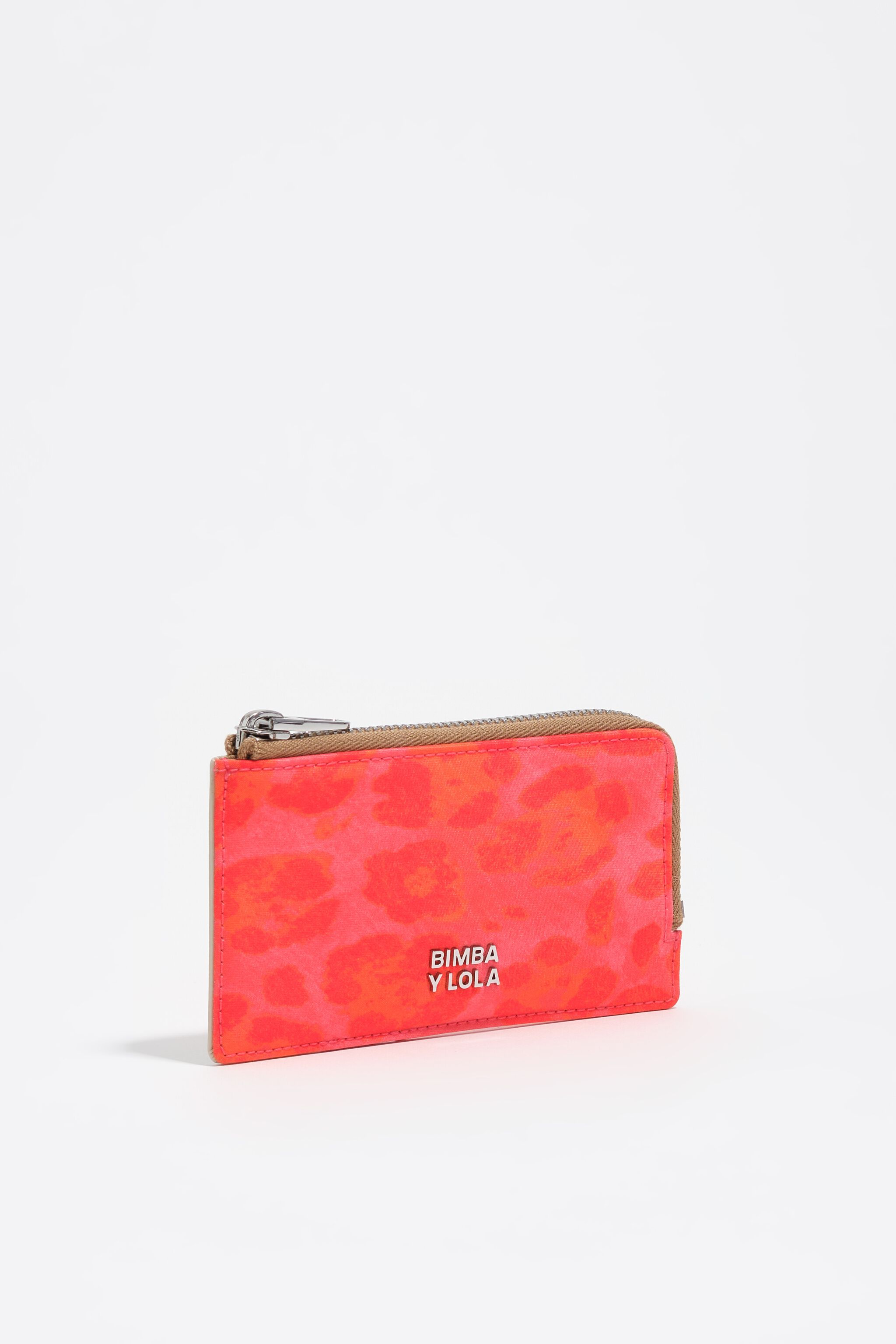 Porta tarjetas y monedero de nailon con estampado de leopardo rosa