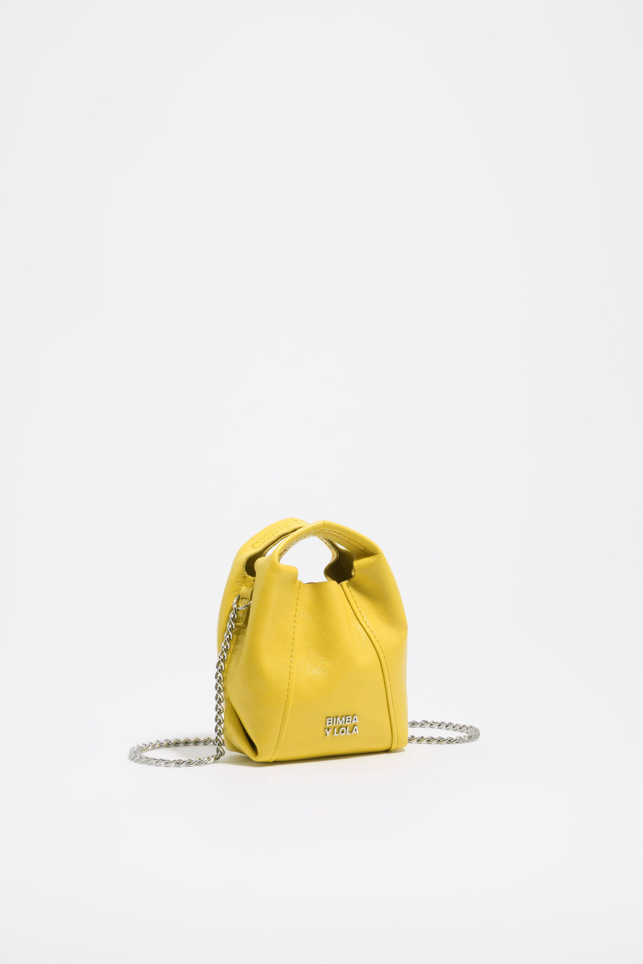 Bolso cruzado de cuero amarillo micro