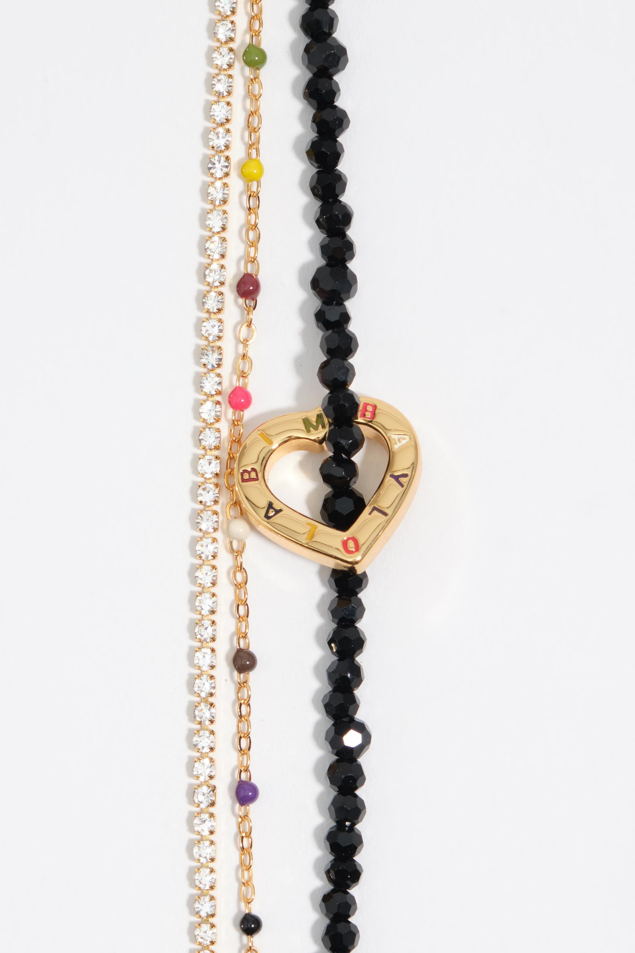 Pulsera de cristal triple con logotipo de corazón dorado