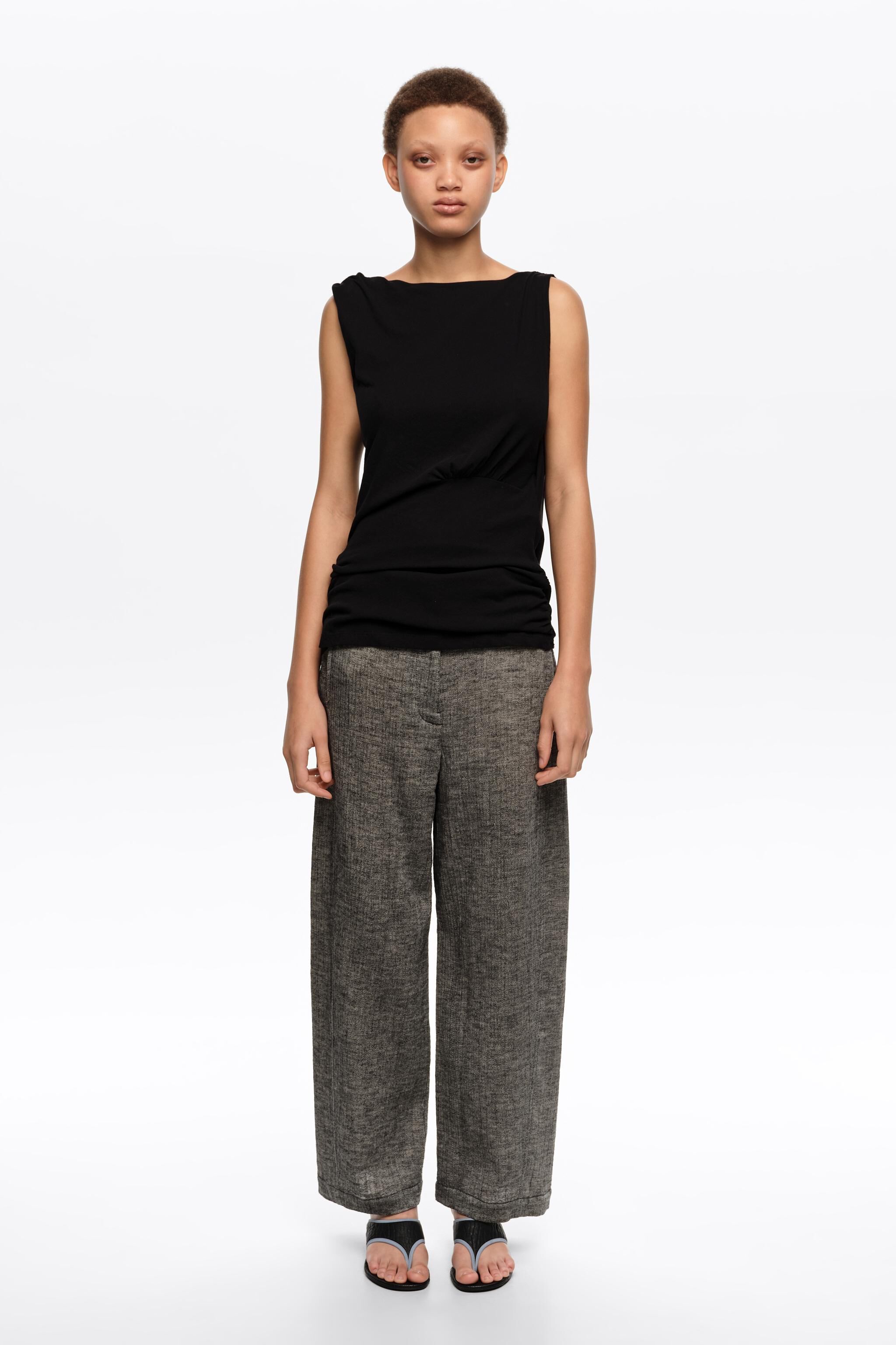 Pantalones de gabardina de algodón y lino gris