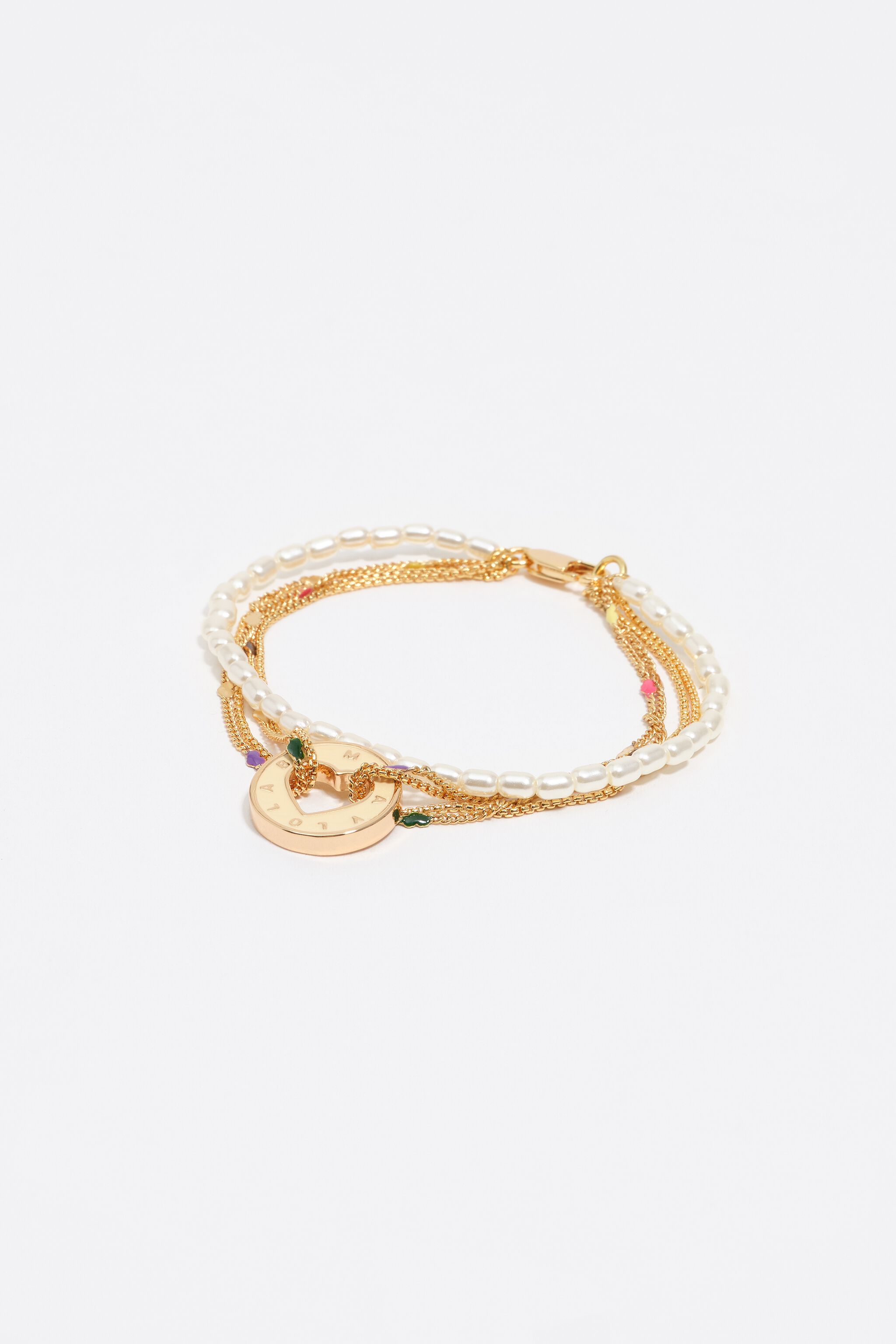 Pulsera multicanal con logotipo en color marfil