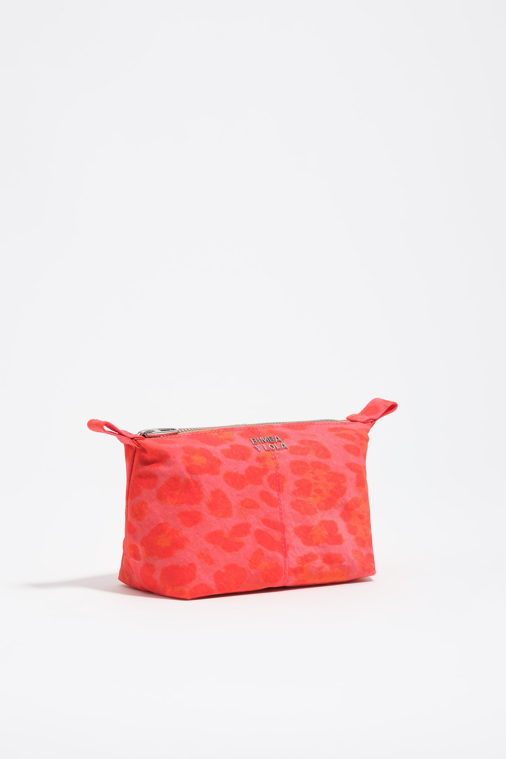 Estuche de maquillaje trapecio de nailon con estampado de leopardo rosa