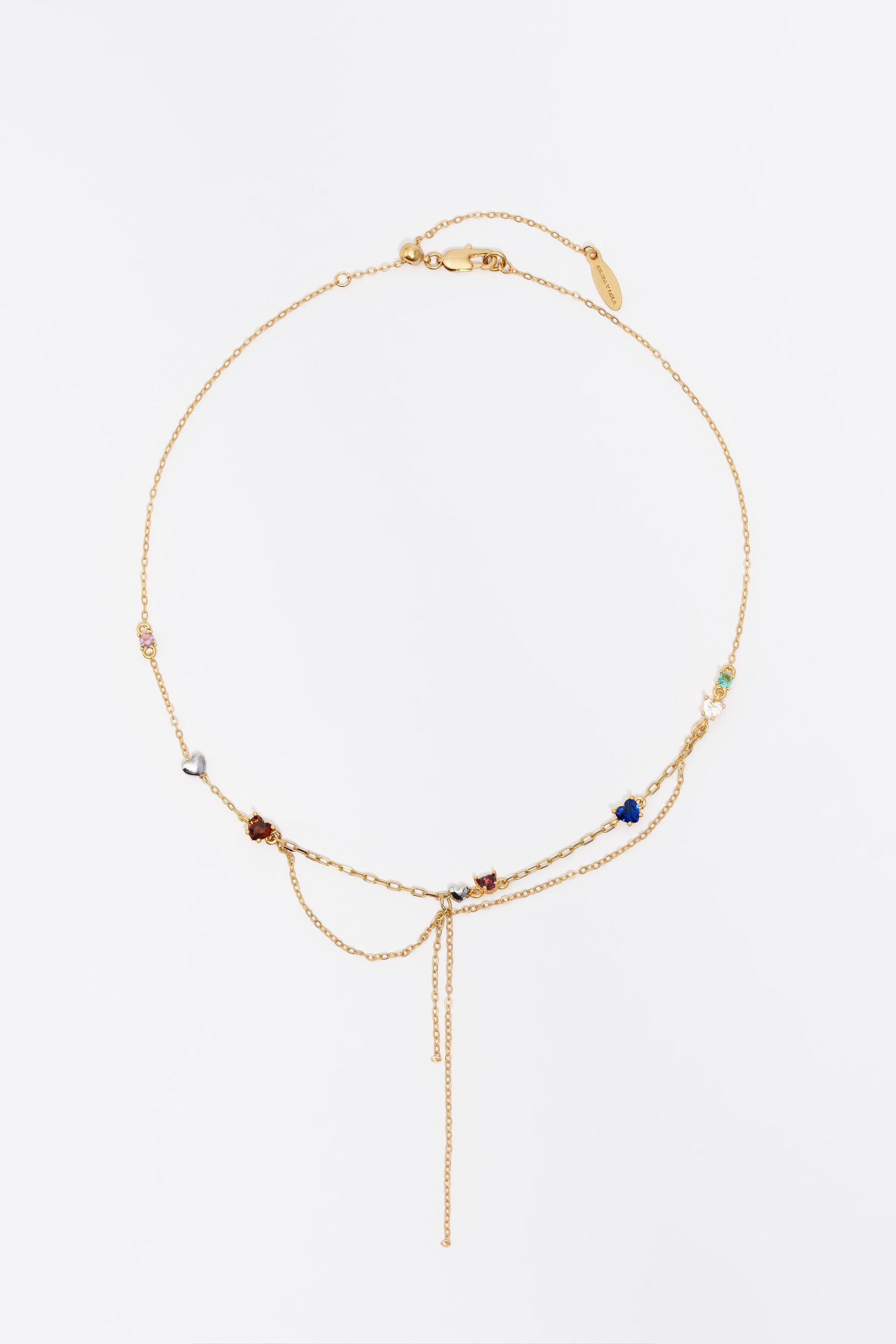 Collar de cadenas de oro y cristales