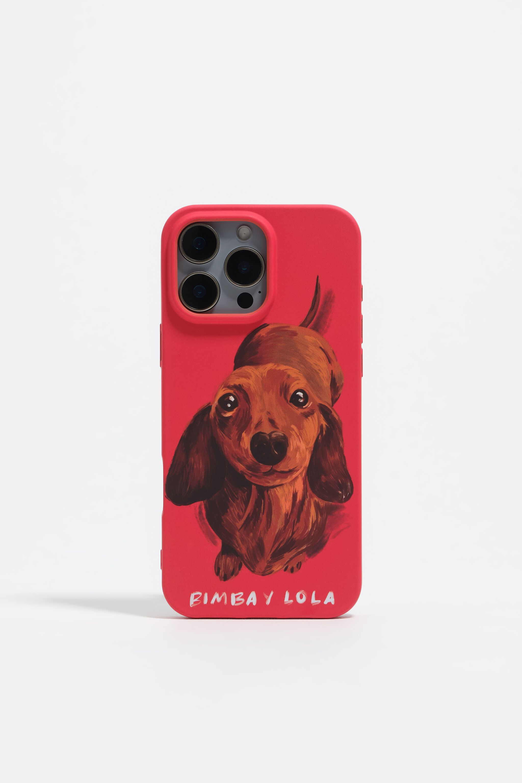 Funda rígida para iPhone 16 Pro Max roja con estampado de dachshund