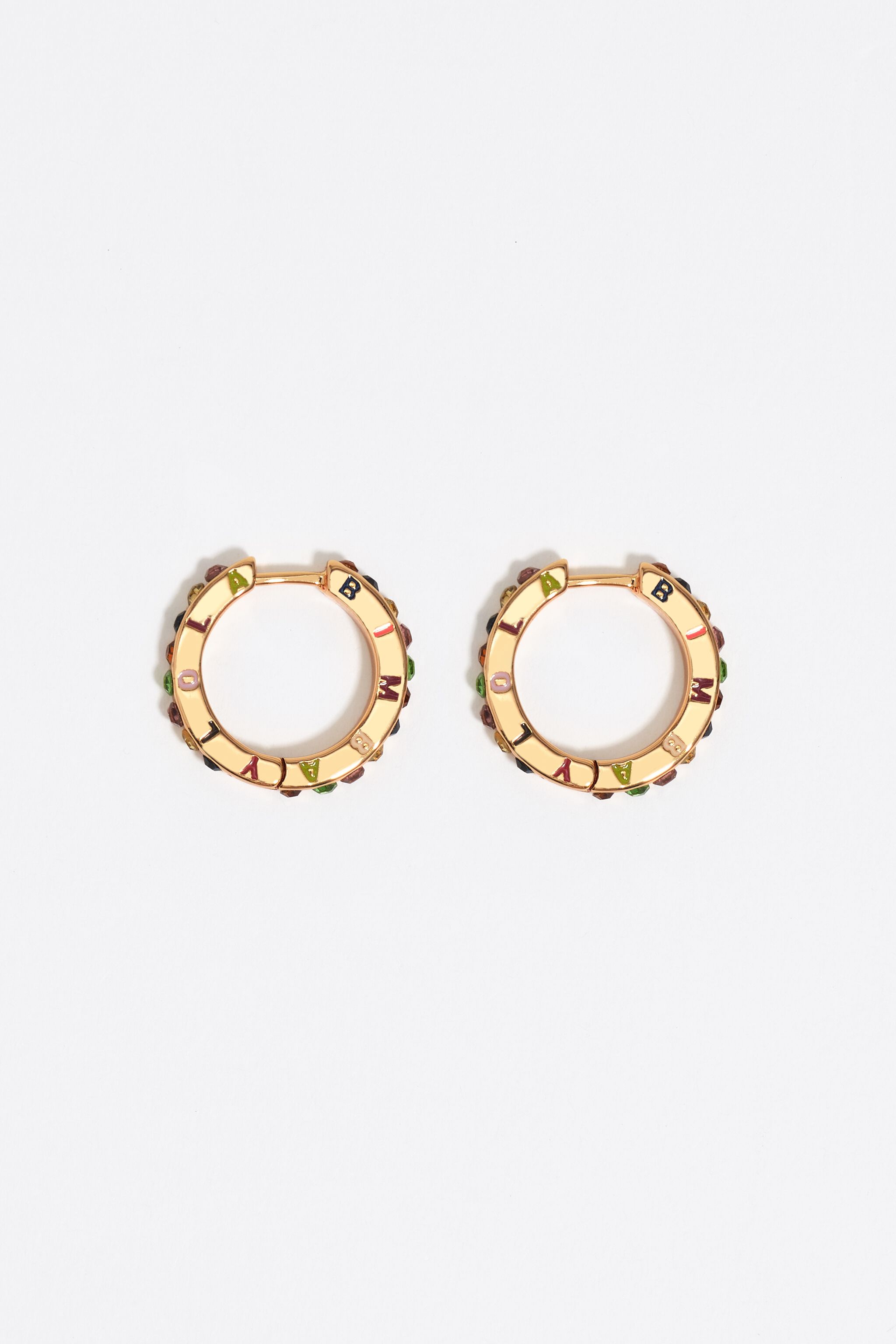 Aros de pendientes con cristales multicolores y logotipo