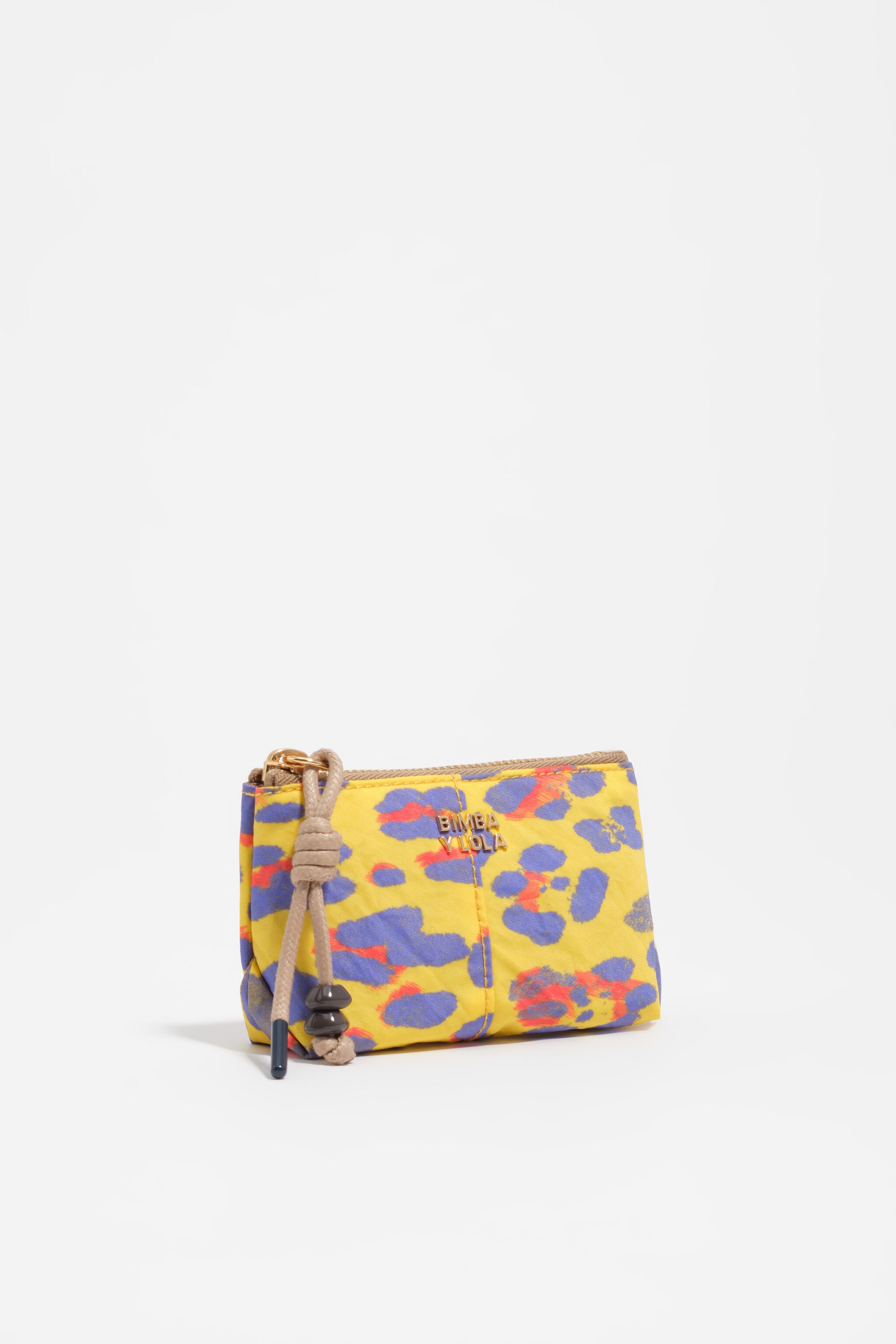 Billetera de monedas de nailon con estampado de leopardo amarillo intenso