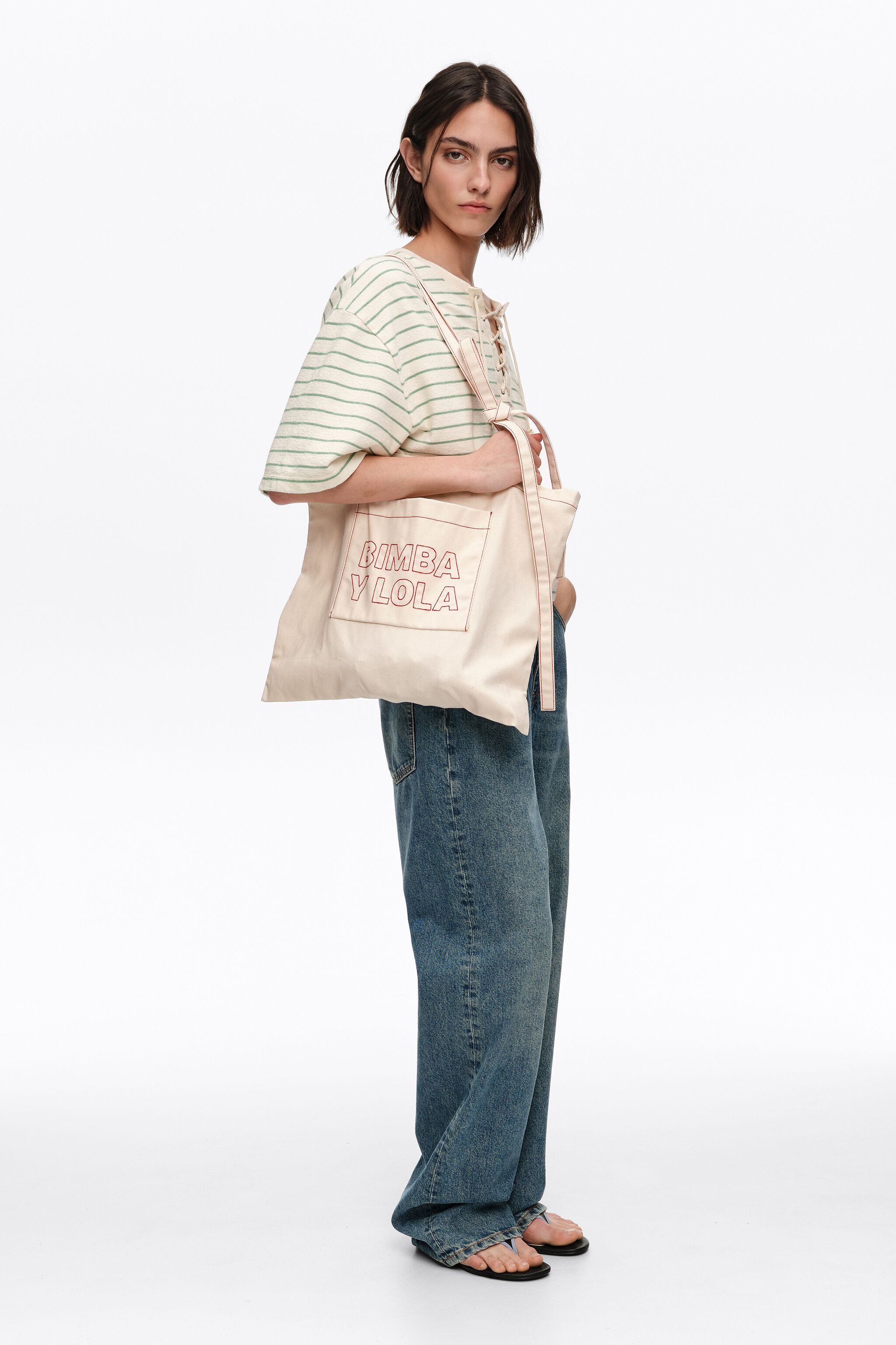 Bolso de lona beige claro grande