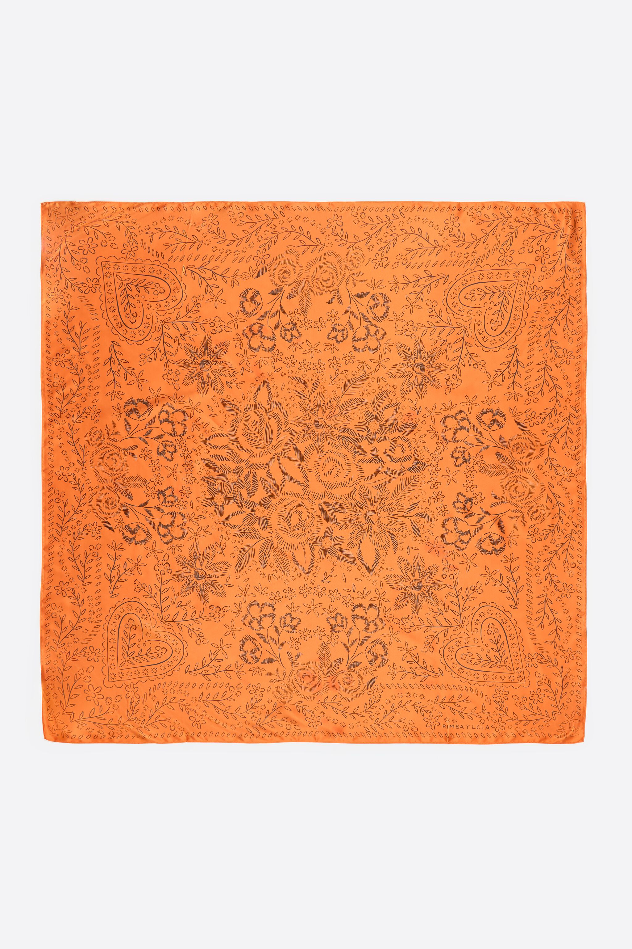 Pashmina con flores de trazos naranja