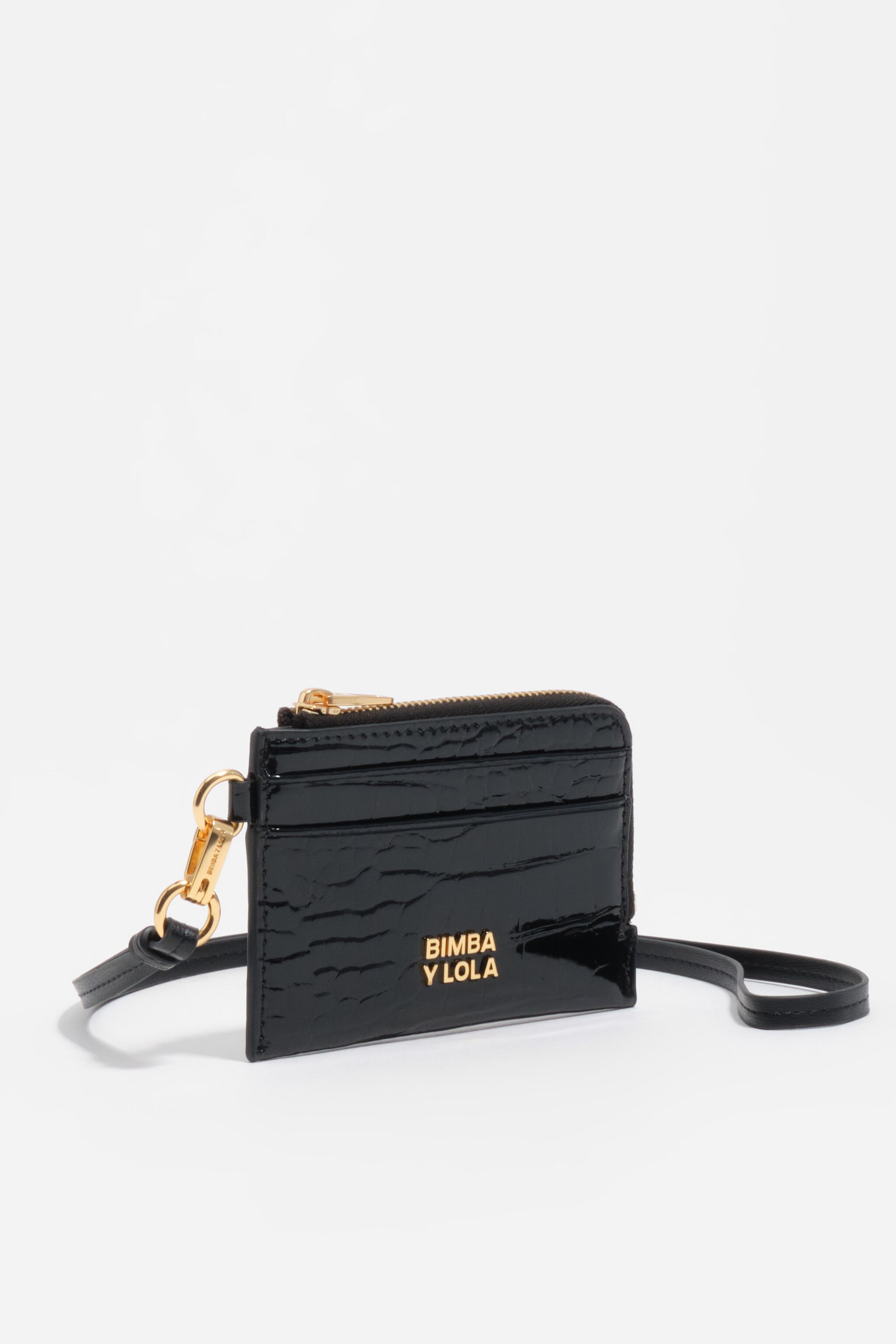 Porta tarjetas/billetera con estampado de cocodrilo negro