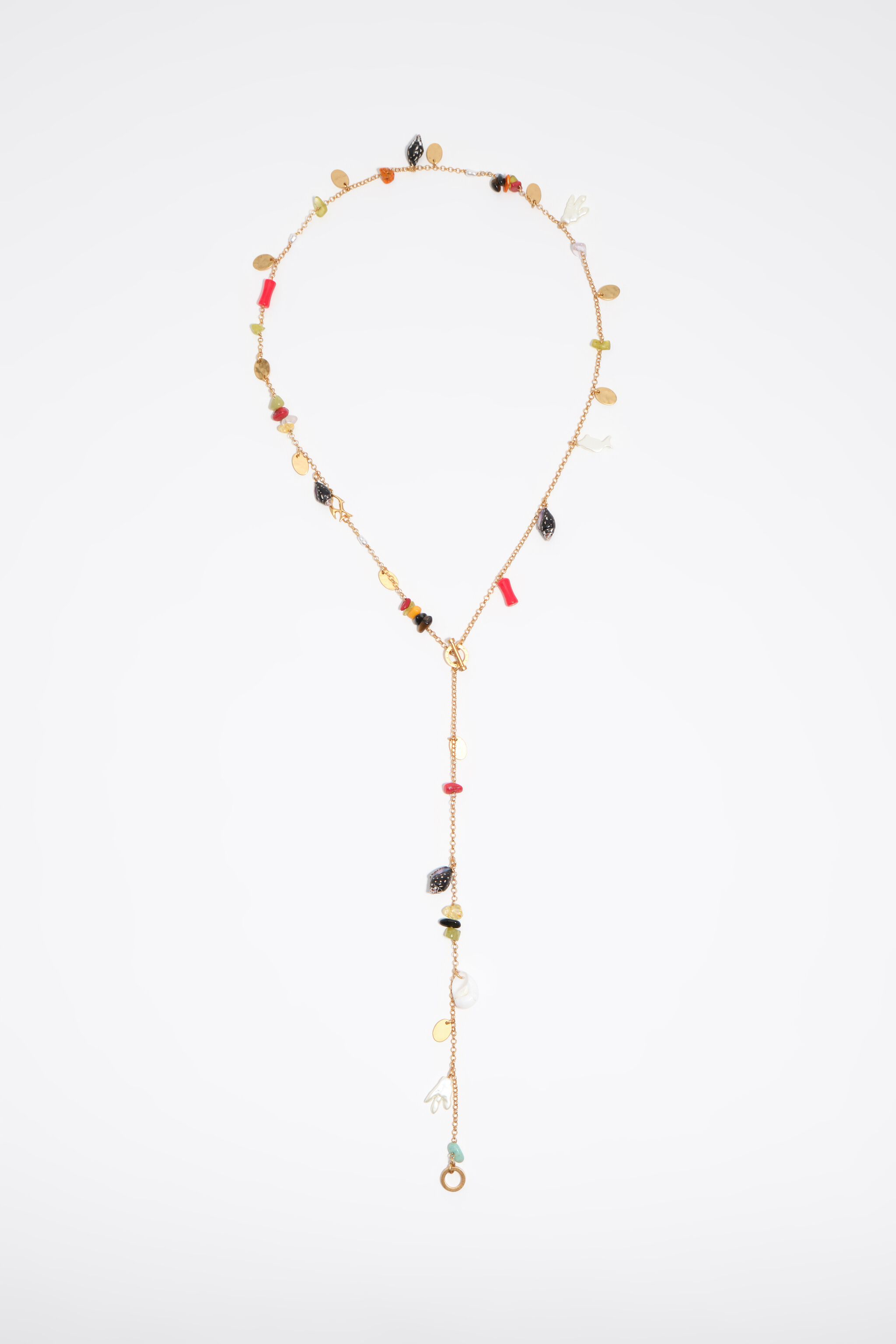 Collar de oro envejecido con piedras y conchas