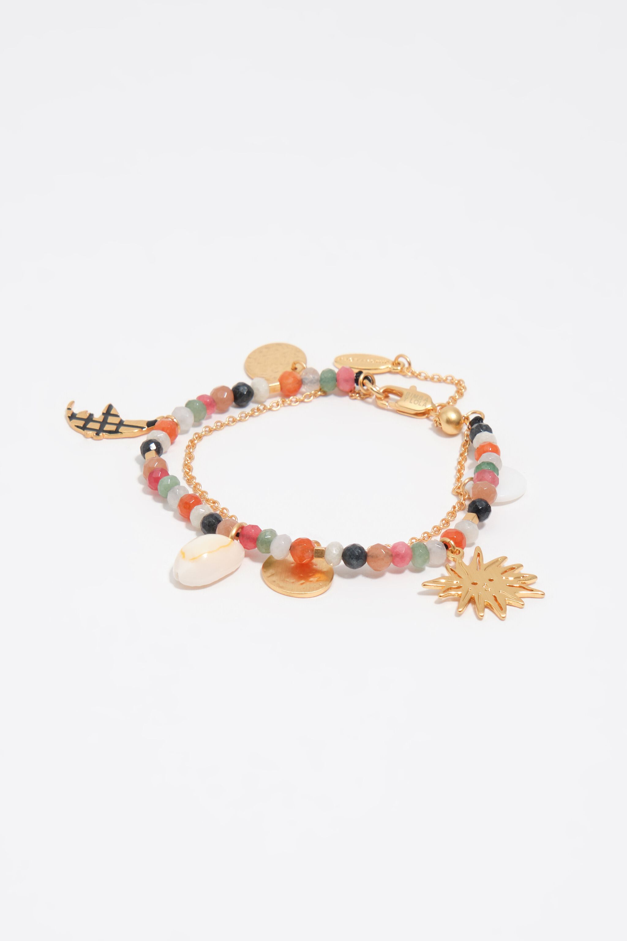 Pulsera doble de sol y luna en dorado cepillado