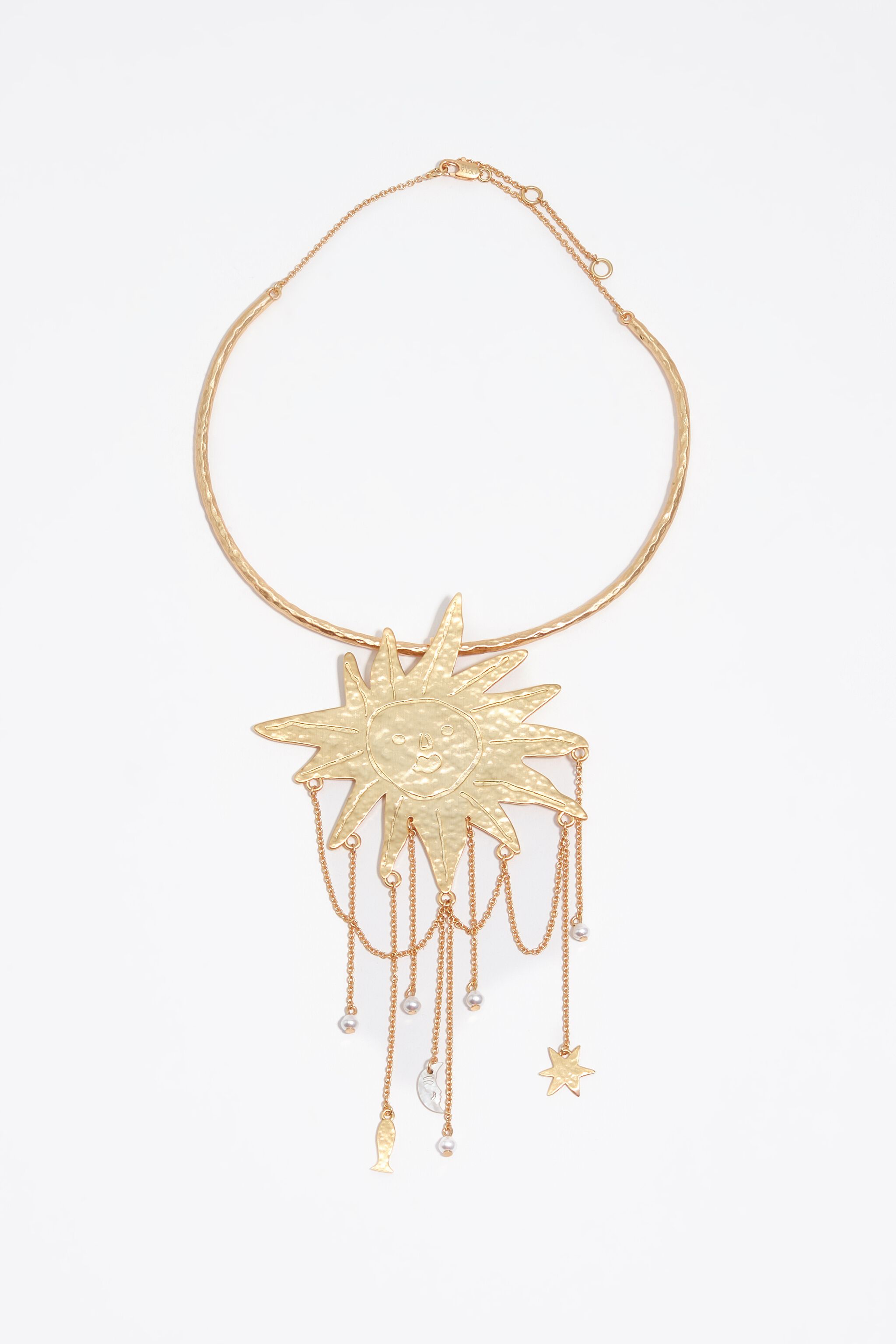 Collar de sol y luna con cadenas de oro cepillado y perlas