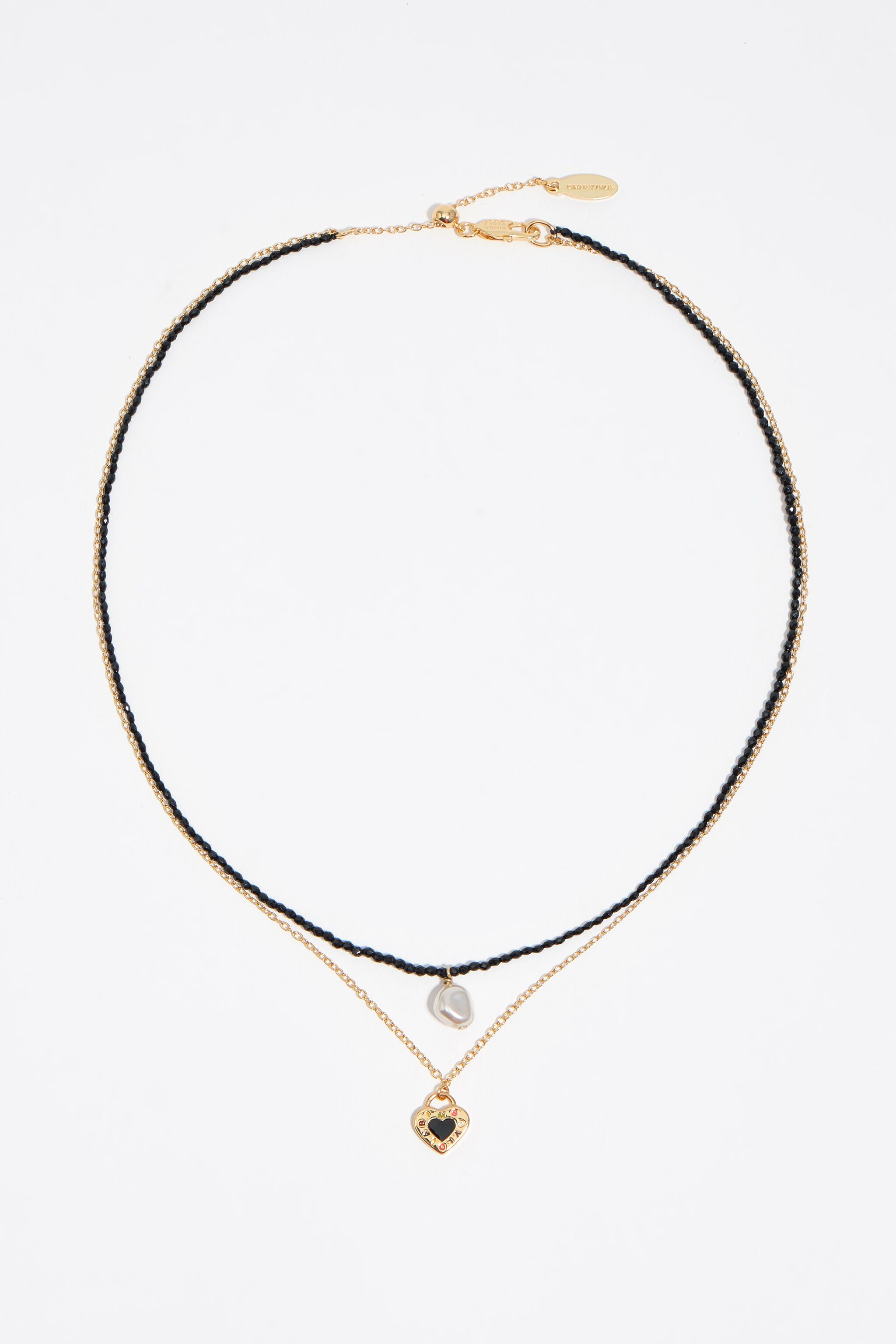 Collar de cristal negro doble y perla