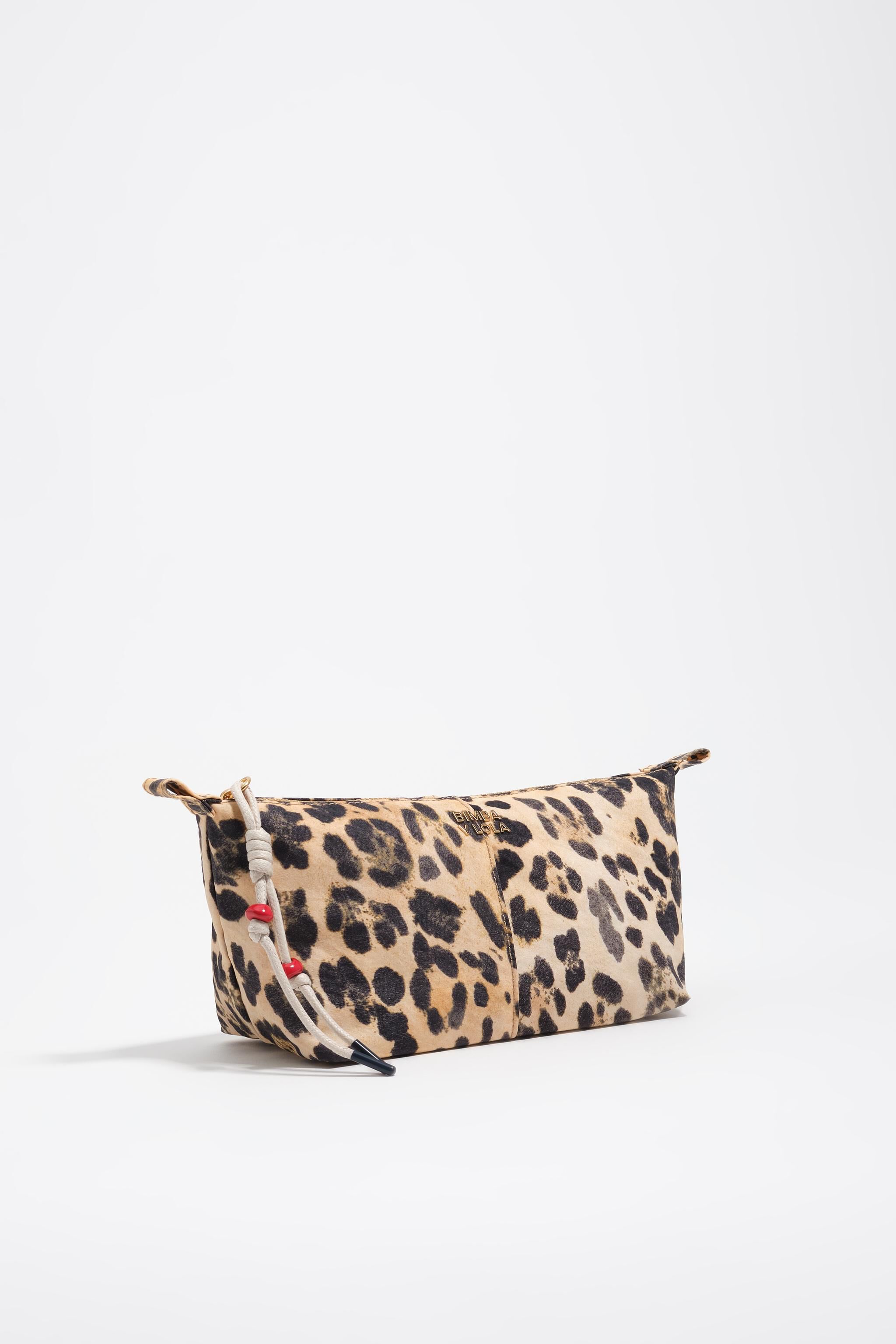 Estuche de maquillaje trapecio de nailon con estampado de leopardo natural