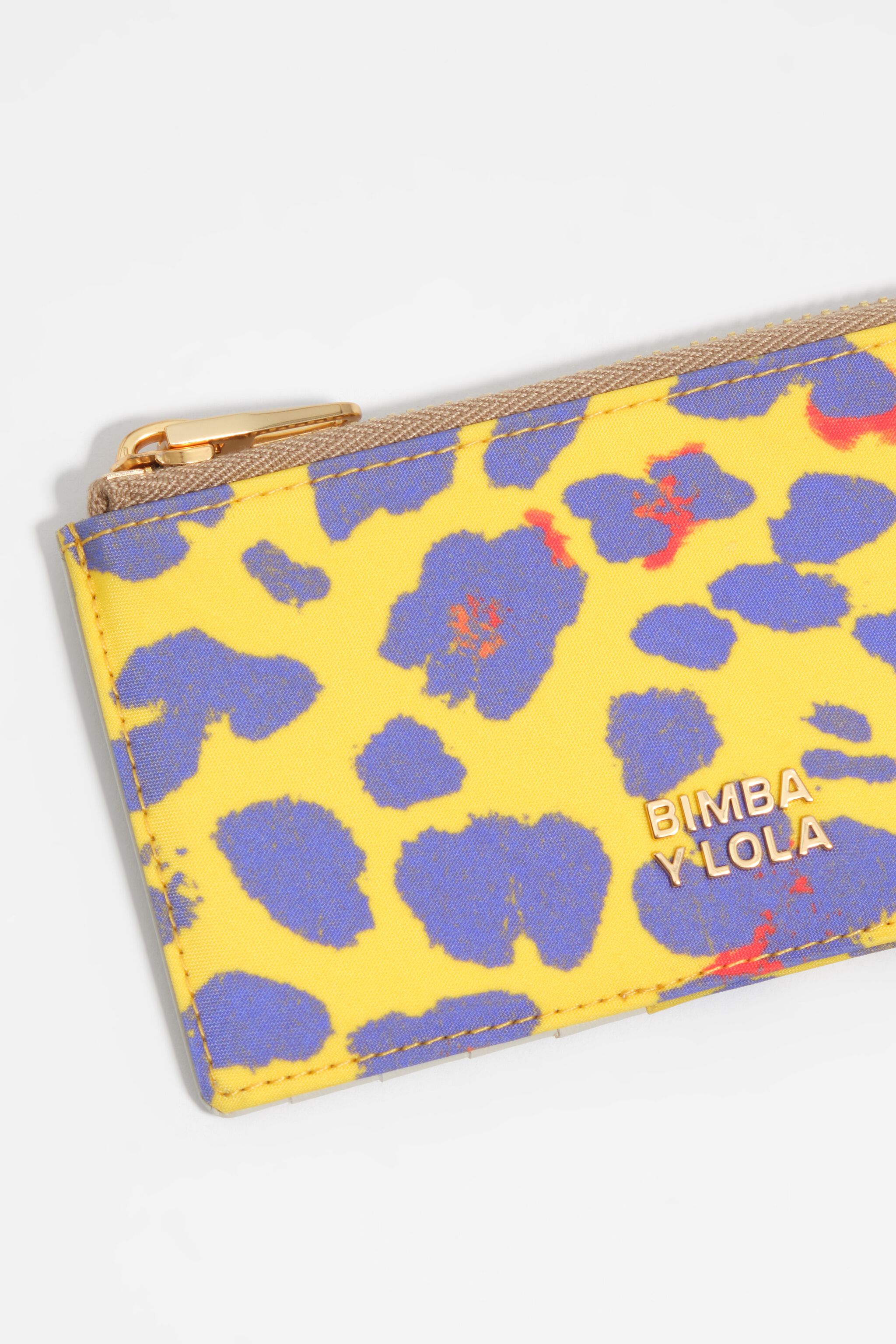 Porta tarjetas/billetera de nylon con estampado de leopardo amarillo intenso