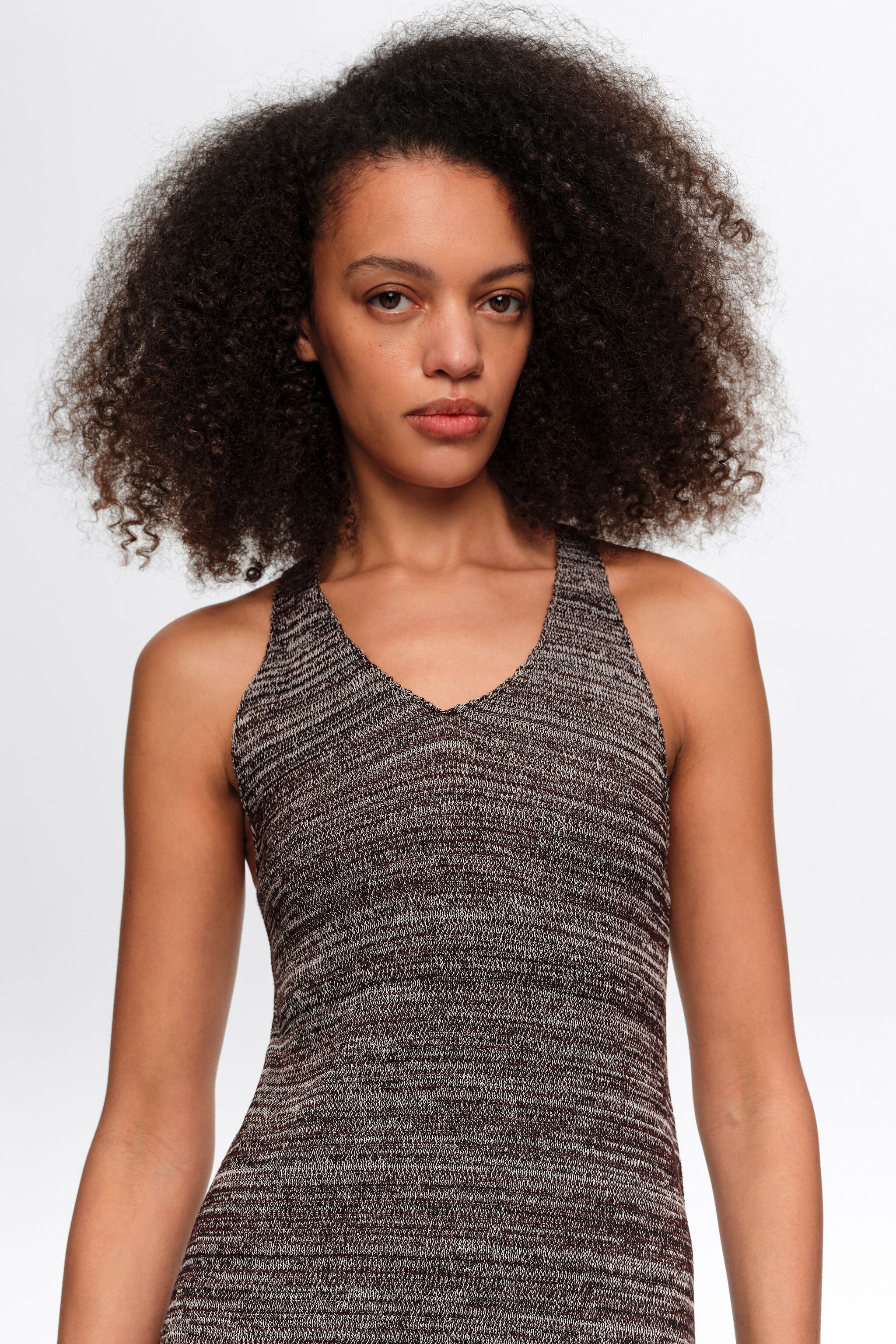 Vestido de punto de dos materiales marrón
