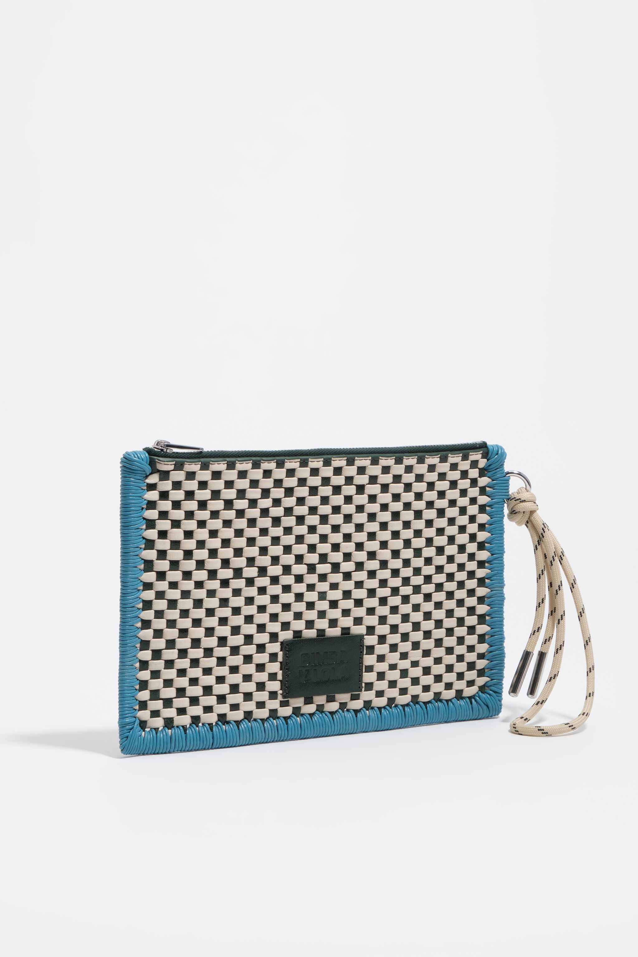 Clutch de cuero verde oscuro mediano con cremallera