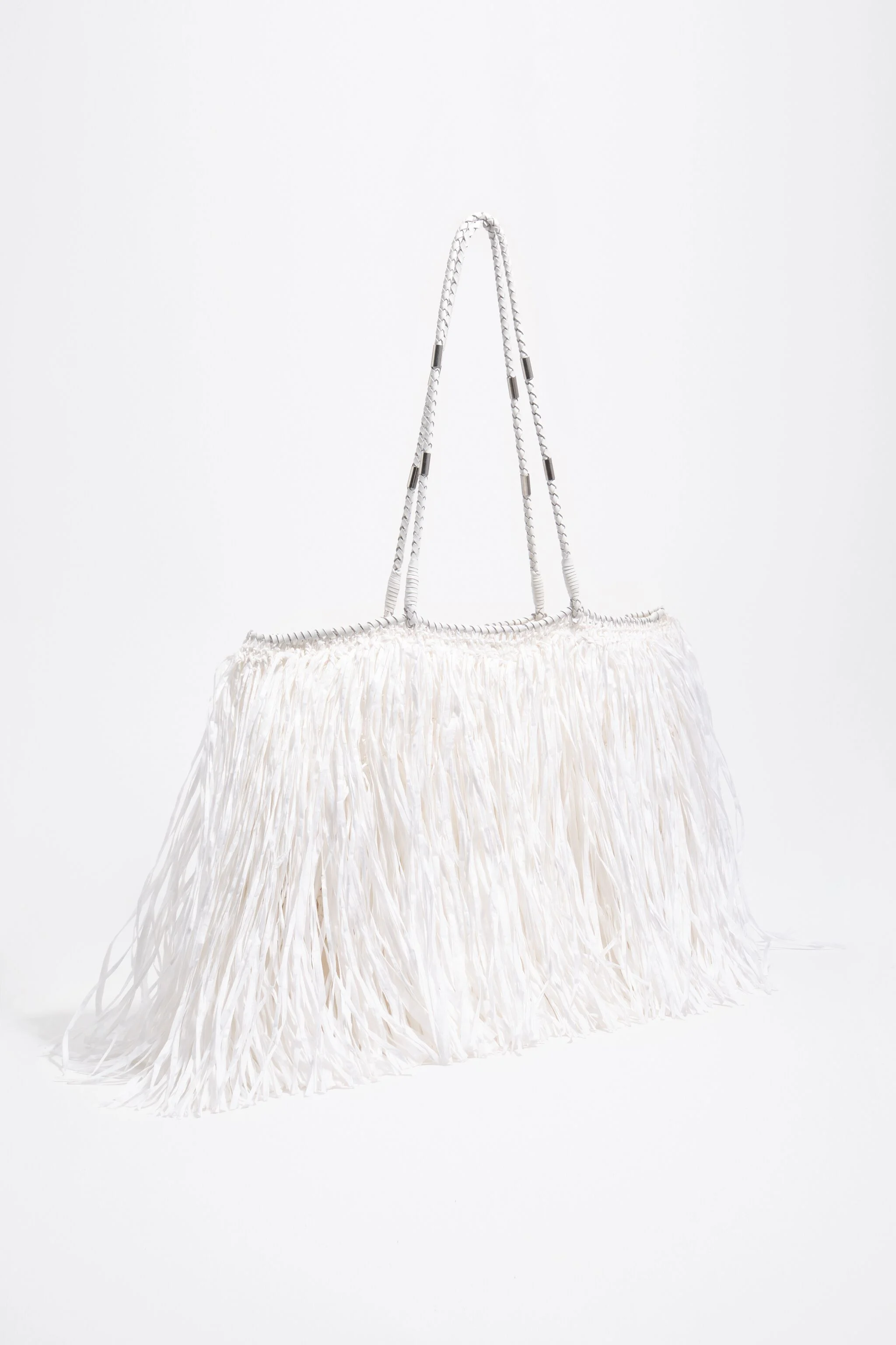 Bolso shopper de efecto rafia blanco grande