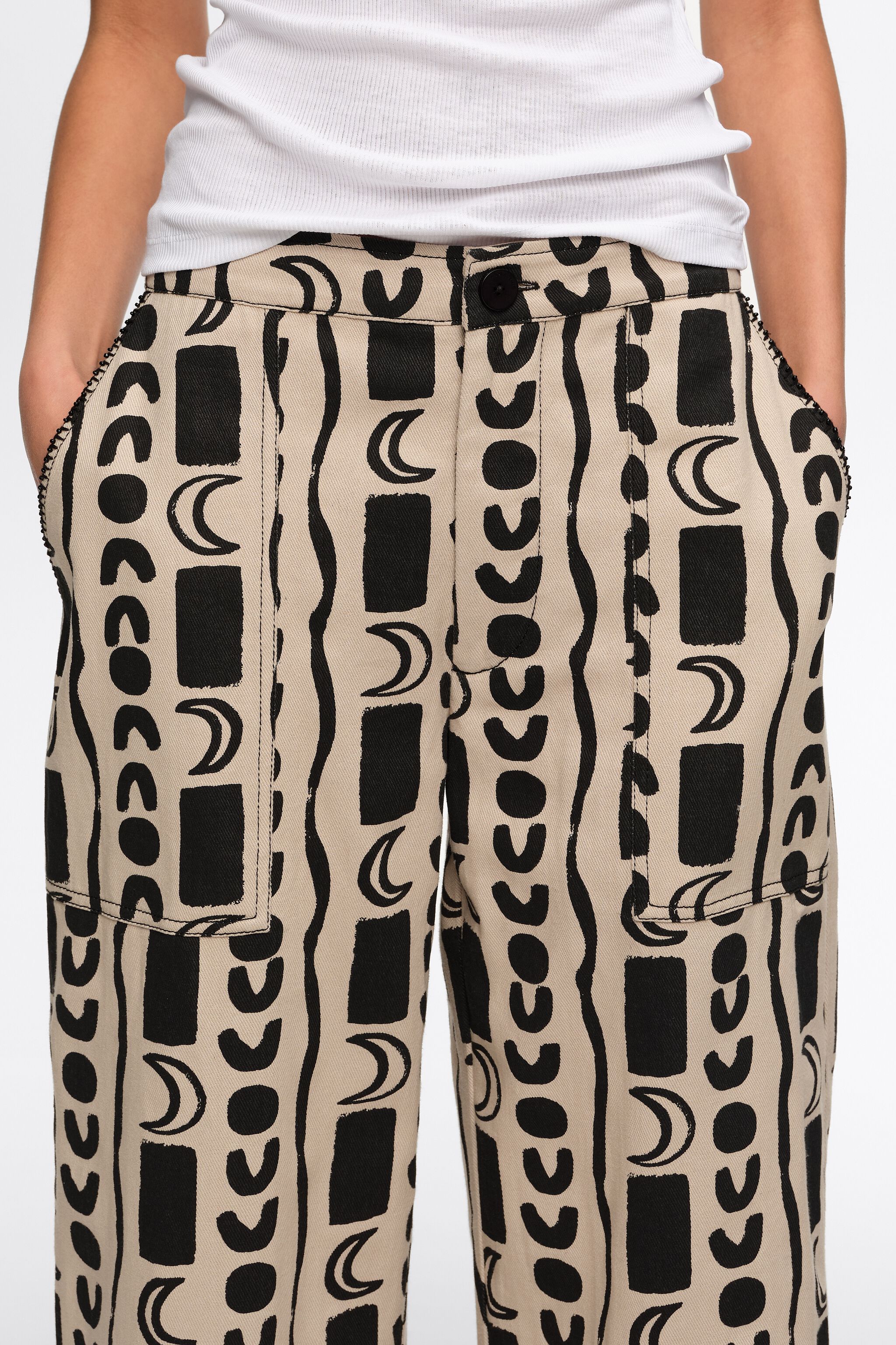 Pantalones rectos con rayas de luna blanca y cintura elástica